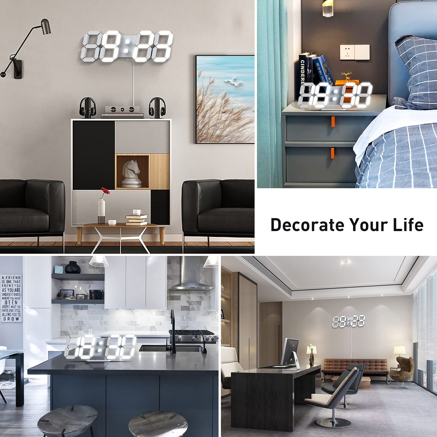 EDUP HOME 3D LED Digital Wall Clock/Desk Alarm Clock with Remote Control for Kitchen Bedroom Office, 9.7" LED Night Light Decor Clock Adjust Brightness 12H/24H Time Date Temperature, Great Gift