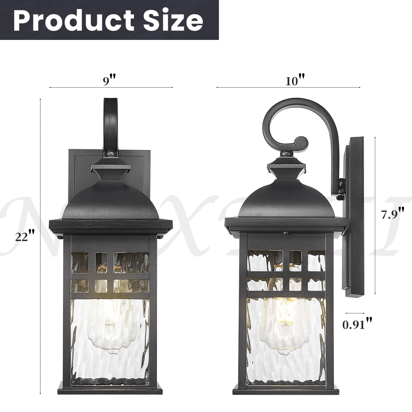 NAXTTII Outdoor Wall Lamps Exterior Lighting Fixtures 22 Inch Height Porch Light with Water Ripple Glass E26 Socket
