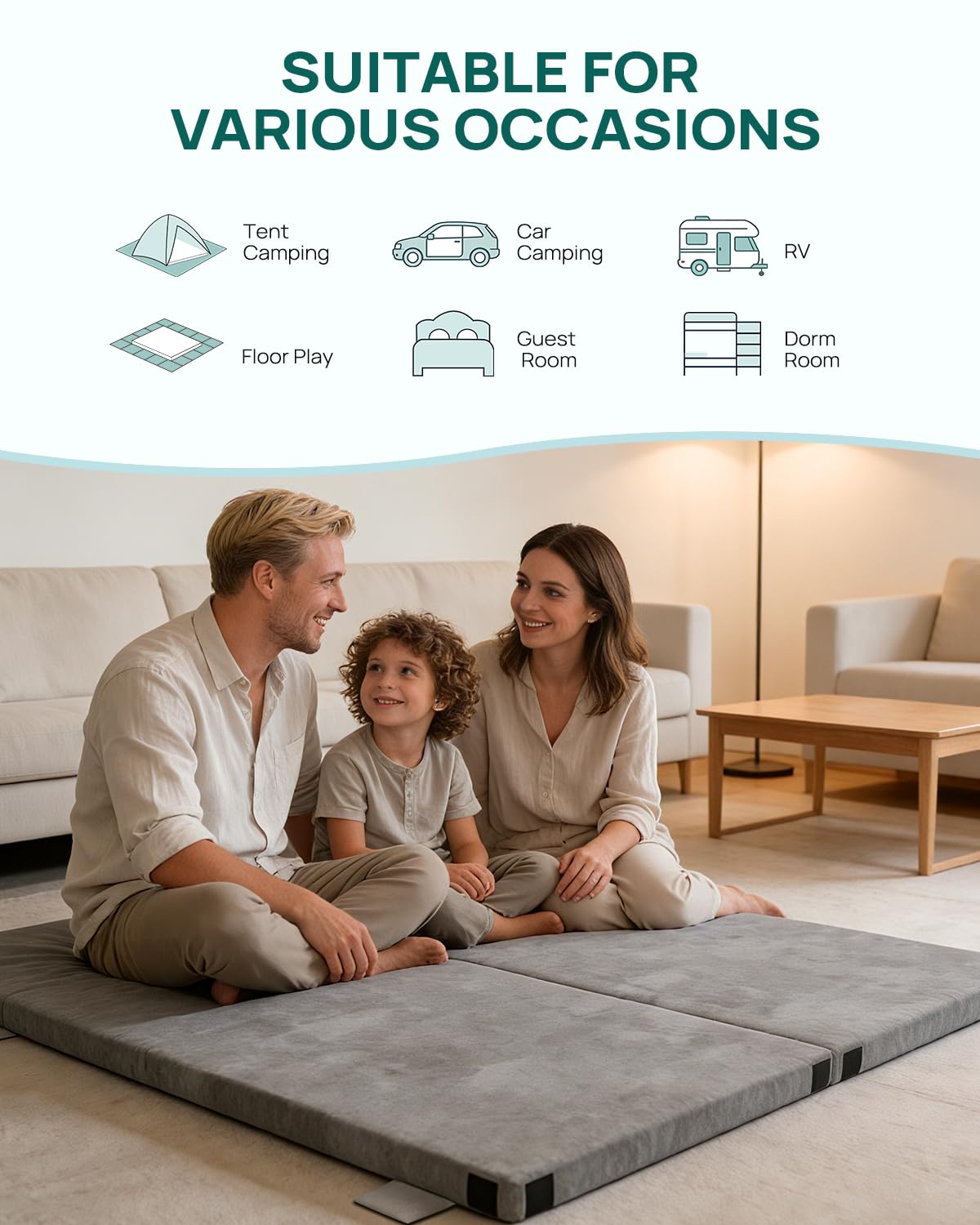 Releep 3 Inch Small Single Dual-Sided Memory Foam Camping Mattress, Waterproof Camping Sleeping Pad with Portable Pillow & Carry Bag, Roll Up Cot Mattress Mat for Guest Bed/Car/Tent