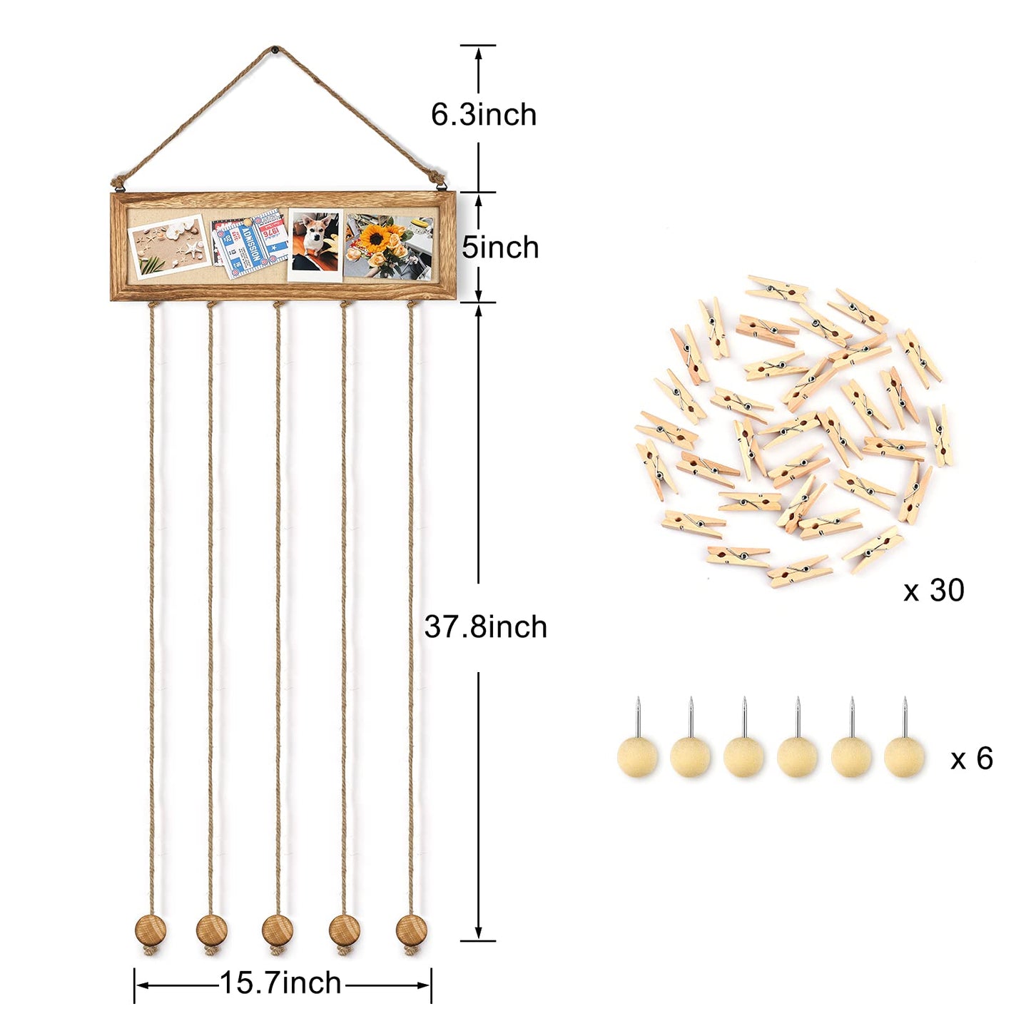 Bikoney Picture Frames Collage Wall Decor Hanging Photo Display Multi Pictures Organizer with Wood Bulletin Board Photo Board 30 Clips and 6 Pushpins for Room (Carbonized Black)