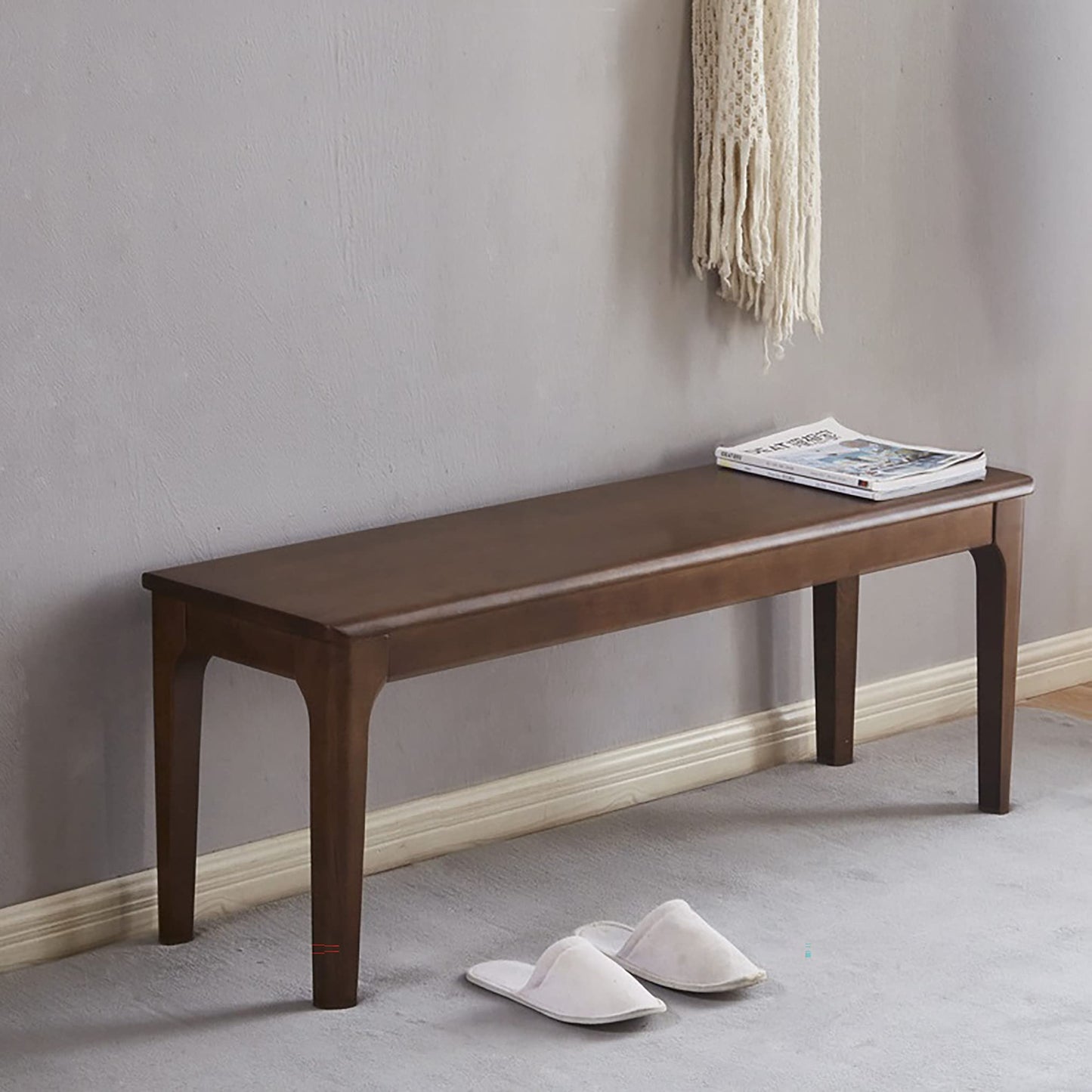Wilk Wooden Entryway Bench, 47’’ Indoor End of Bed Bench, 100% Solid Oak Wood (Brown)