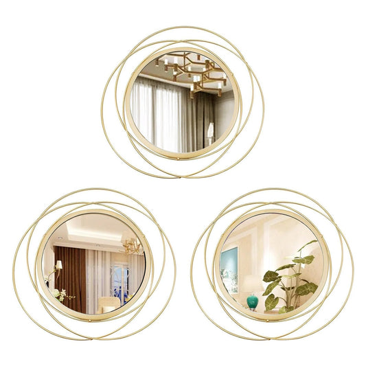 Cityelf 3 Set 13 inch Gold Circle Mirrors Wall Decor Iron Frame Wire Mirror Metal Circular Mirror Home Decor Hanging Mirrors for Room/Bedroom/Bathroom/Entryway