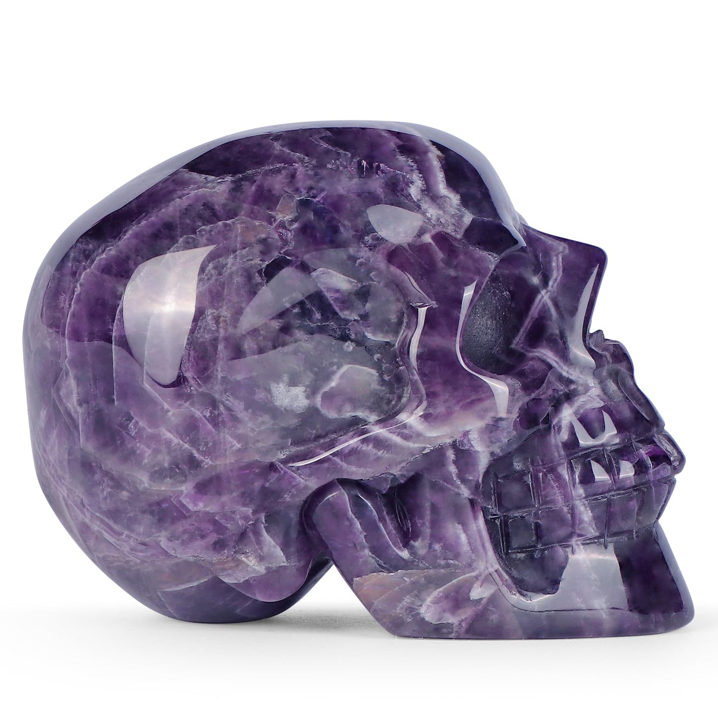 LEADGEM Amethyst Crystal Skull Head Figurine Hand Carved Large Quartz Gemstone Skull Statue Sculpture Decor for Day of The Dead Halloween(3 Inches)