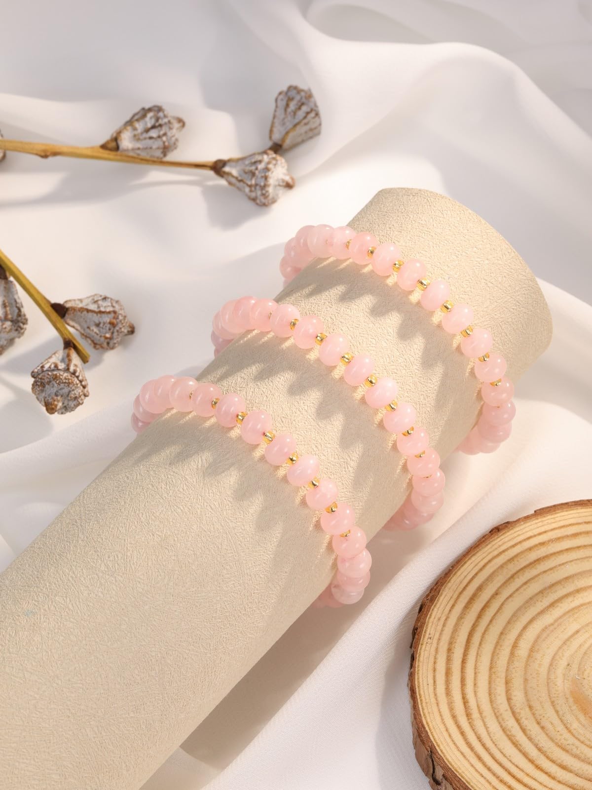 PESOENTH Rose Quartz Pink Beaded Bracelet,Healing Crystal Natural Stone Bracelets Gemstone Bracelet jewelry Spiritual Gifts for Women Her Mom Daughter Birthday Annivsersary Valentines