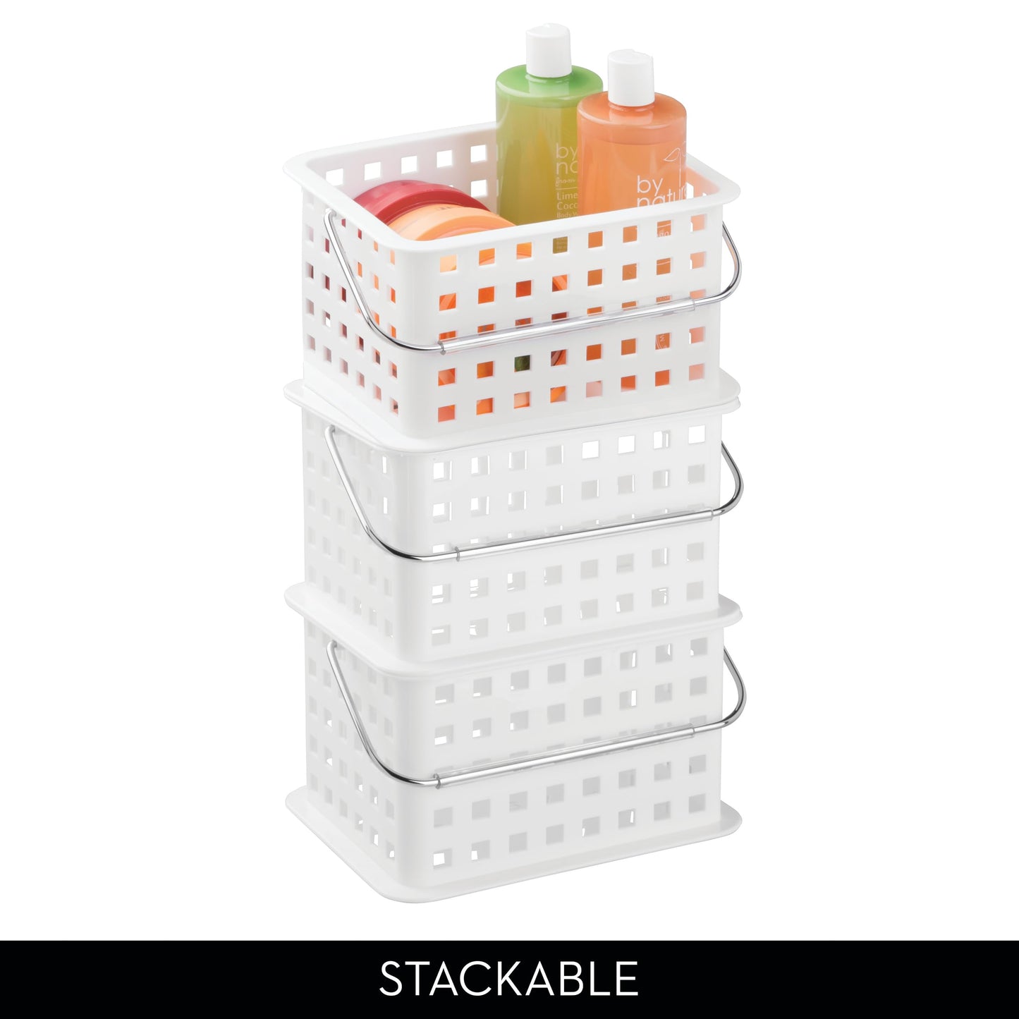 iDesign Portable Shower Caddy Basket with Handle for College Dorm or Bathroom - White - Made in USA
