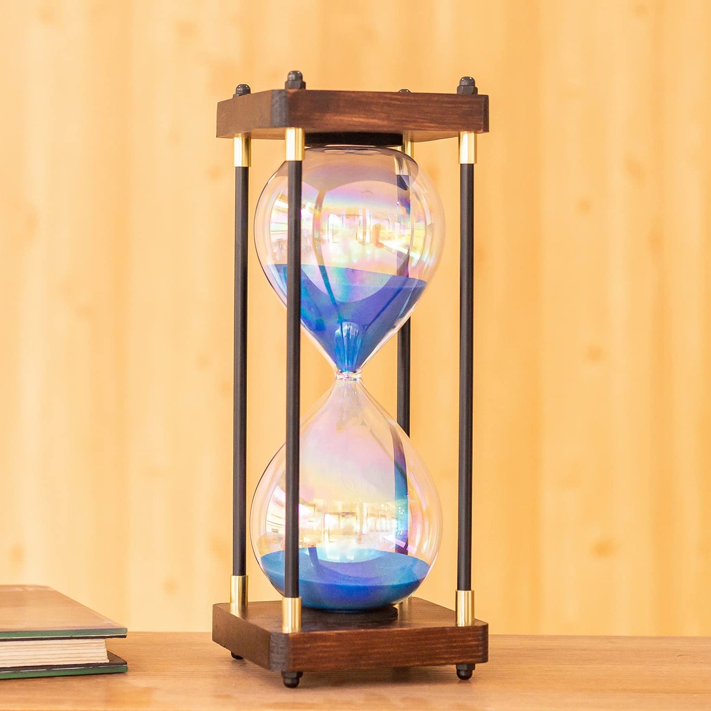 Rainbow Hourglass Timer,60 Minutes Sand Timers,Hour Glass with Sand Timer for Gift,Hourglass Decor for Home, Desk,Office, Wedding Decor (Blue)