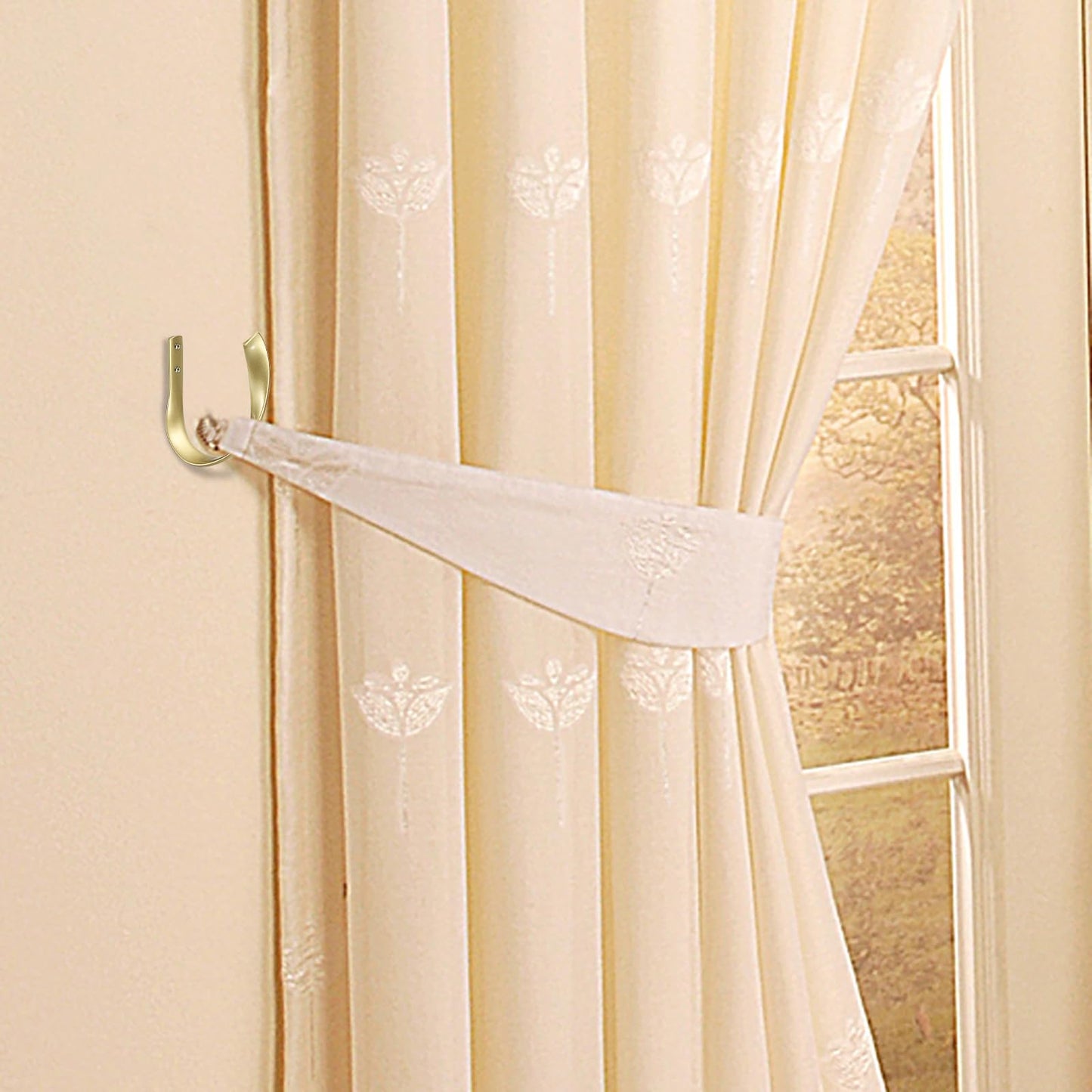 Sumnacon 2 Pcs Aluminum Alloy Curtain Holdbacks - Decorative Wall Mounted Drapery Tiebacks with Screws, Heavy Duty Window Treatment Holdbacks for Home Decor, Gold
