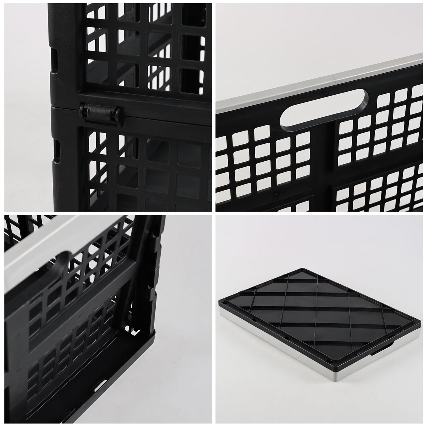 Xyskin 4-Pack 42 L Plastic Rectangular Collapsible Crates, Folding Crates Storage, Black