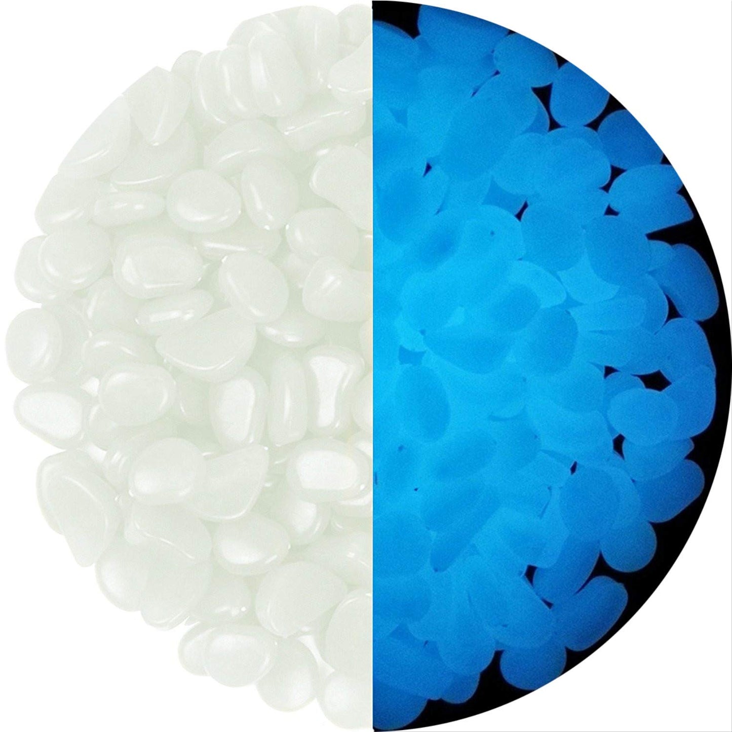 Ebliiny 2.4Lbs 550 Pcs Glow in The Dark Stones Garden Pebbles Rocks Indoor Outdoor Decor Luminous Stone for Walkways Driveway Yard Grass Fish Tank(White in Daytime, Blue in Night)
