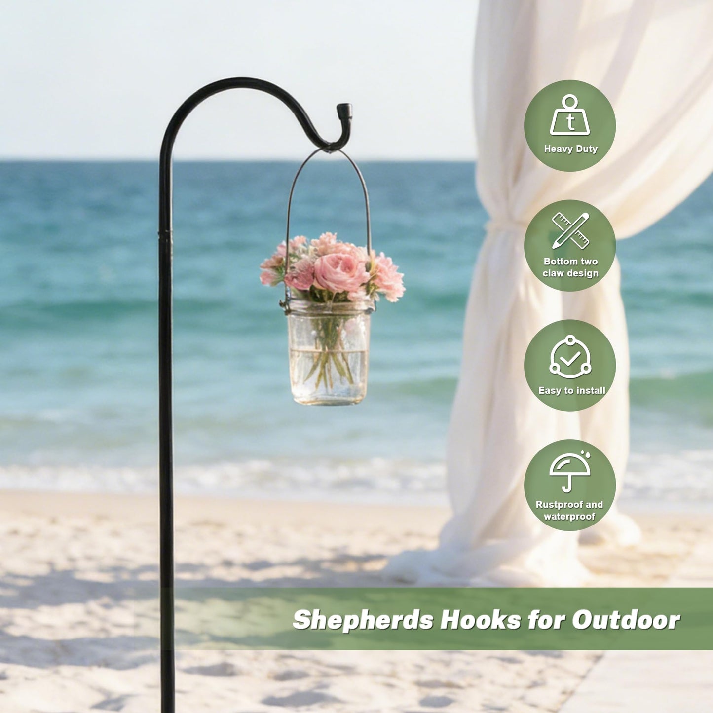 Urban Deco 8PK Heavy Duty Shepherds Hook, 37' Inch Tall Adjustable Height Shepards Hooks for Outdoors, Plant Hangers Garden Stakes, Plant Hooks Pole for Wedding, Garden, Outdoors