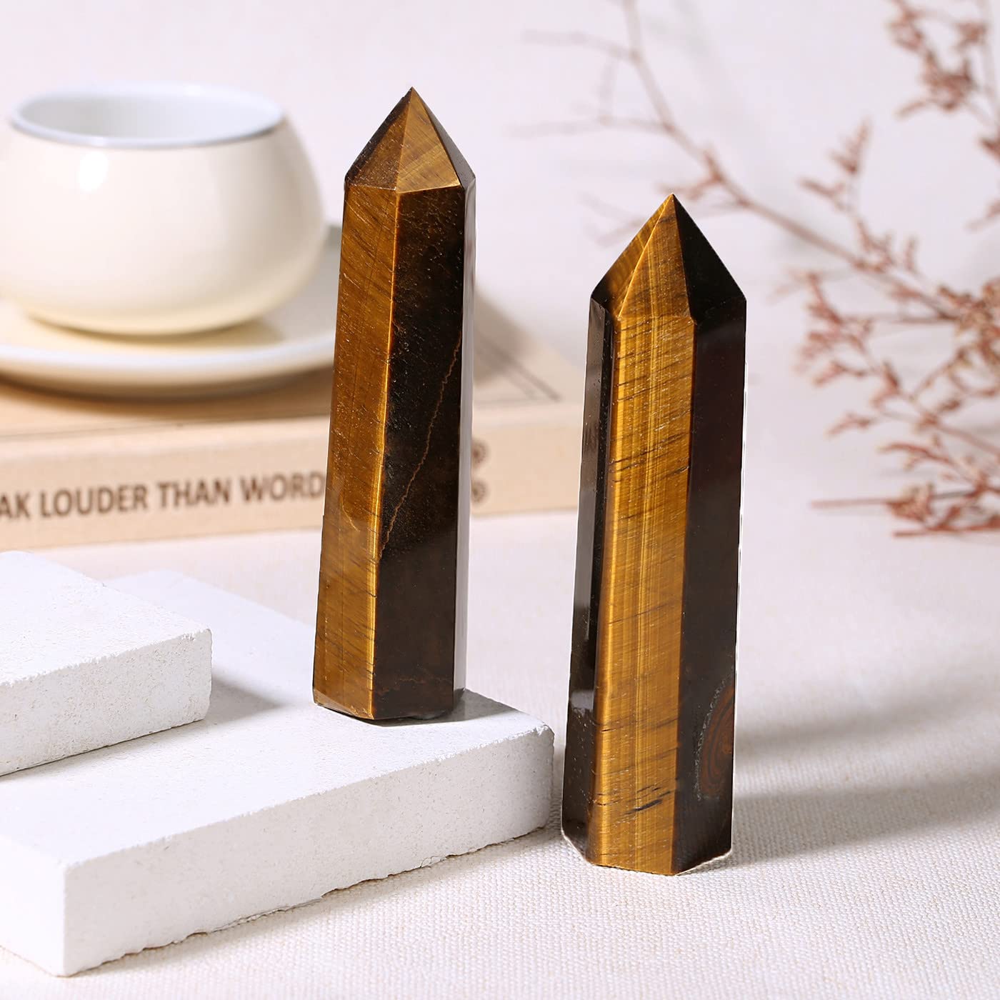 ZHIYUXI 3.7-4" Tiger's Eye Crystals Wands Healing Crystal Tower Hexagonal Pointed Stone 1 Pc Large Crystals Reiki Energy Balancing Meditation Therapy Gemstones Decoration Gifts