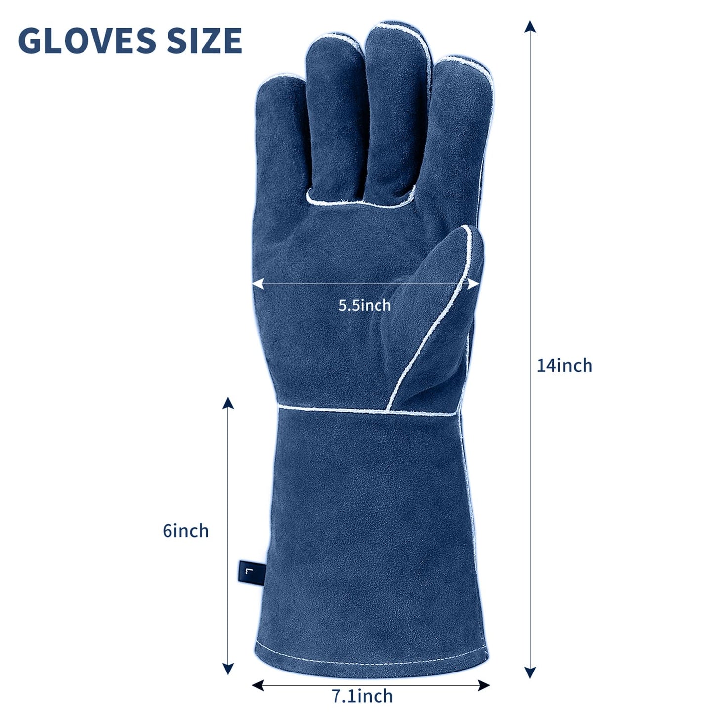 vclpower Welding Gloves Fire Heat Resistant Fireproof Leather for Welding Fire Pit Wood Stove Campfire Furnace BBQ Baking,Grill Oven Stick Mig Tig Gear L
