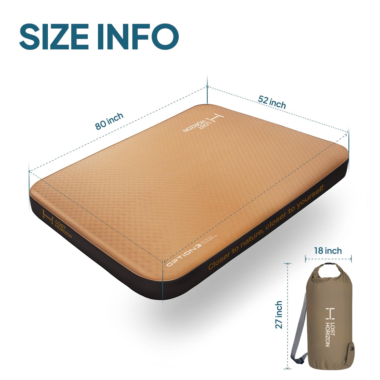 Lost Horizon Air & Foam Camping Mattress, Self-Inflating Sleeping Pad, 4.5" Thick, with Pump Sack, Full