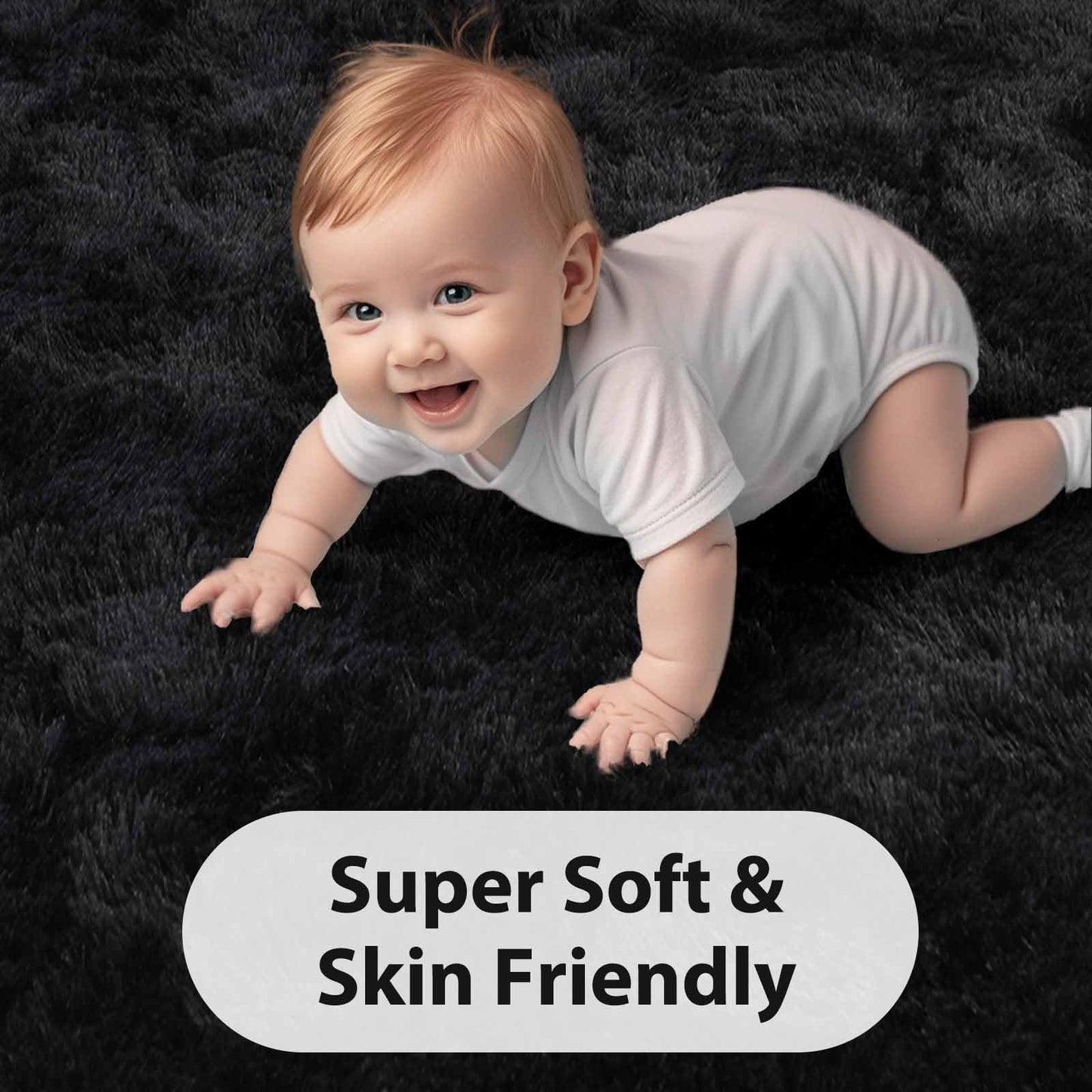 FinRèc Soft Black Area Rugs for Bedroom Living Room, 4x6 Feet Modern Indoor Fluffy Shaggy Rug, Non-Slip Fuzzy Furry Rug for Nursery Kids Room Dorm Room Home Decor, High Pile Plush Floor Carpet