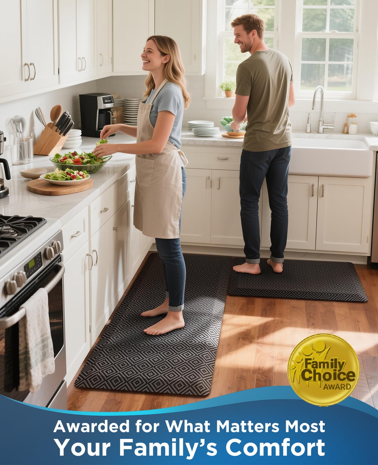 Ophanie Kitchen Mats for Floor, 3/4 inch Thick, 20x39 Anti Fatigue Cushioned Mat, Kitchen Rugs, Waterproof, Comfort Ergonomic Standing Mat for Office, Home, Sink, Black Non-Slip Ridged Bottom