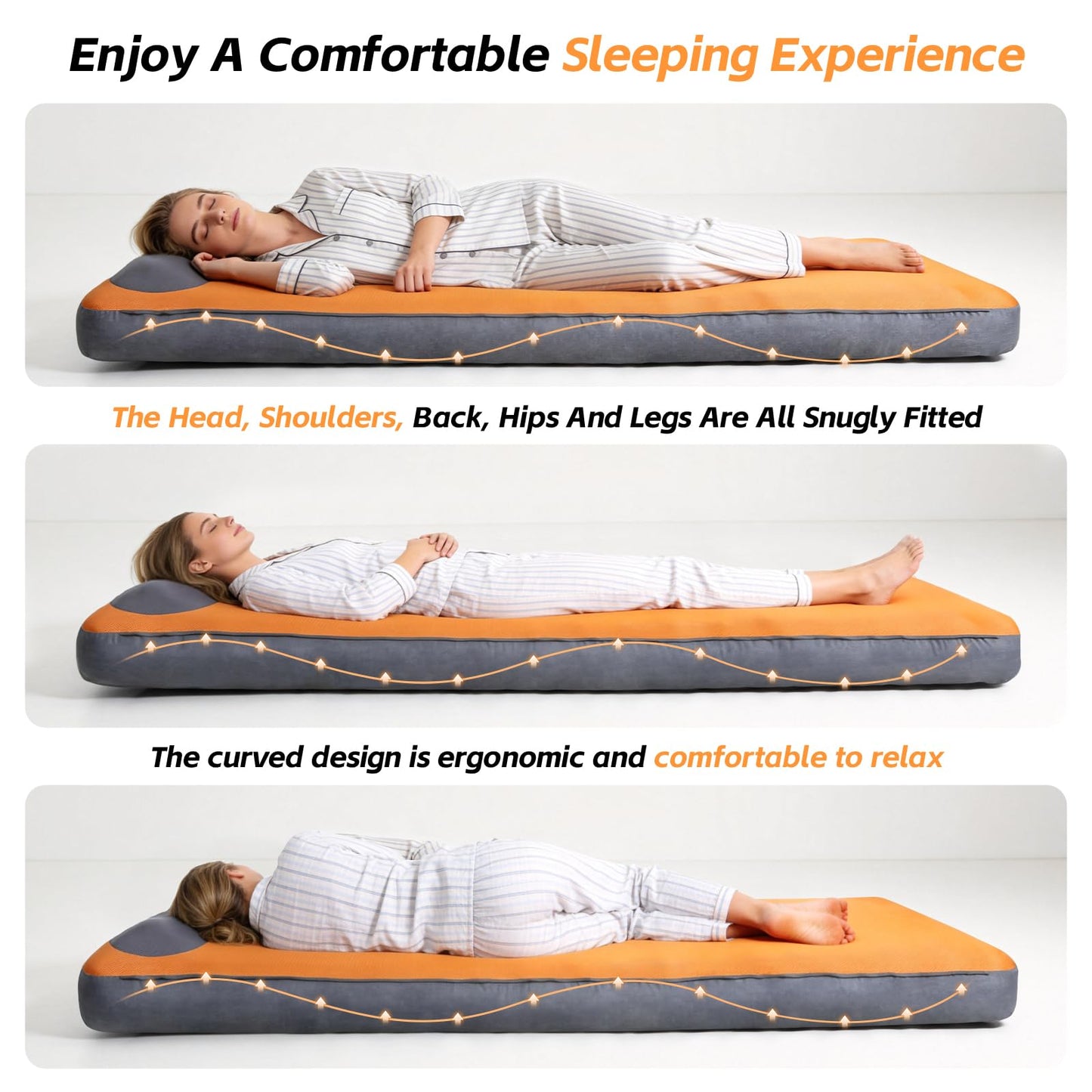 Sleeping Pad, 5.5" Thick Self Inflating Sleeping Pad with Electric Pump,4 Season Camping Mattress Pad with Built-in Pillow, Camping Essentials Gear for Hiking, Backpacking,Tent Use,Camping(Orange)