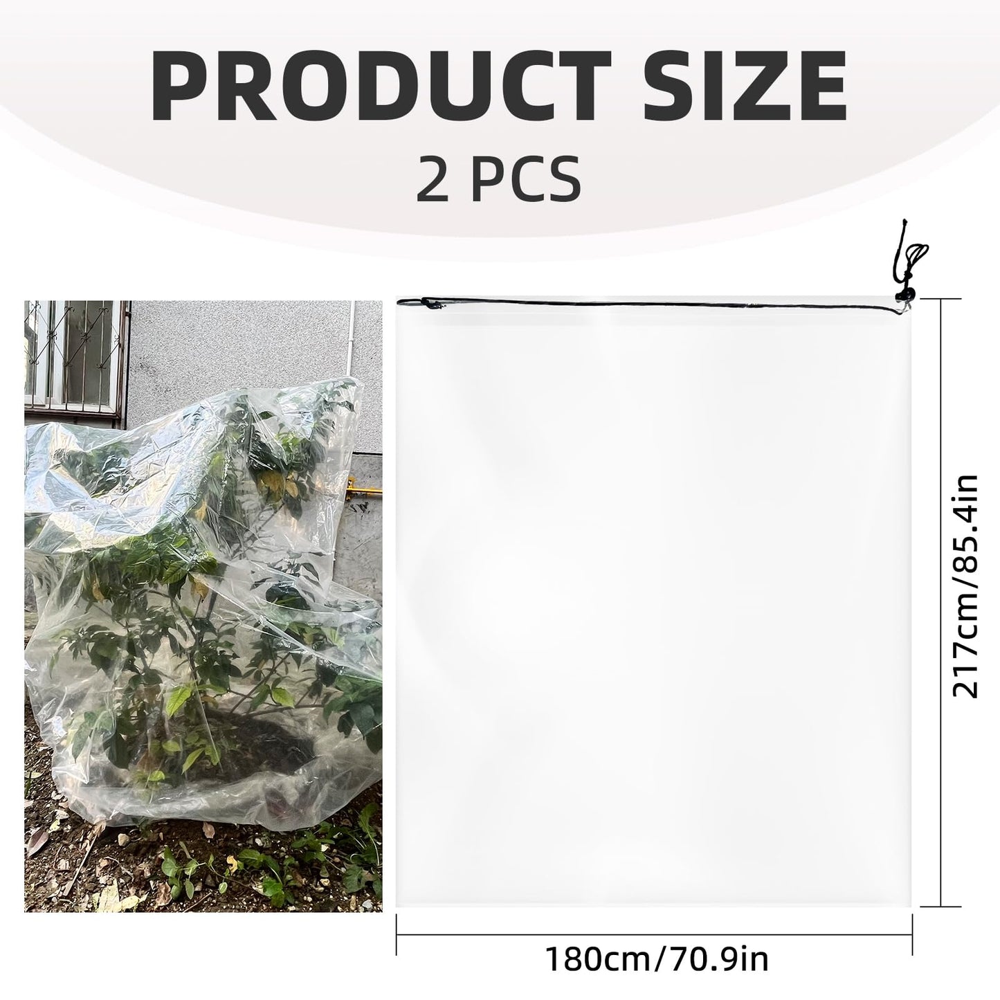 2 Pcs Large Winter Plant Cover Freeze Protection with Drawstring-70.8’’x82.7’’ Clear Plastic Plant Cover Bags Winter Plant Frost Bags ,Plant Shelter Coverings for Outdoor Garden Shrubs Fruit Trees