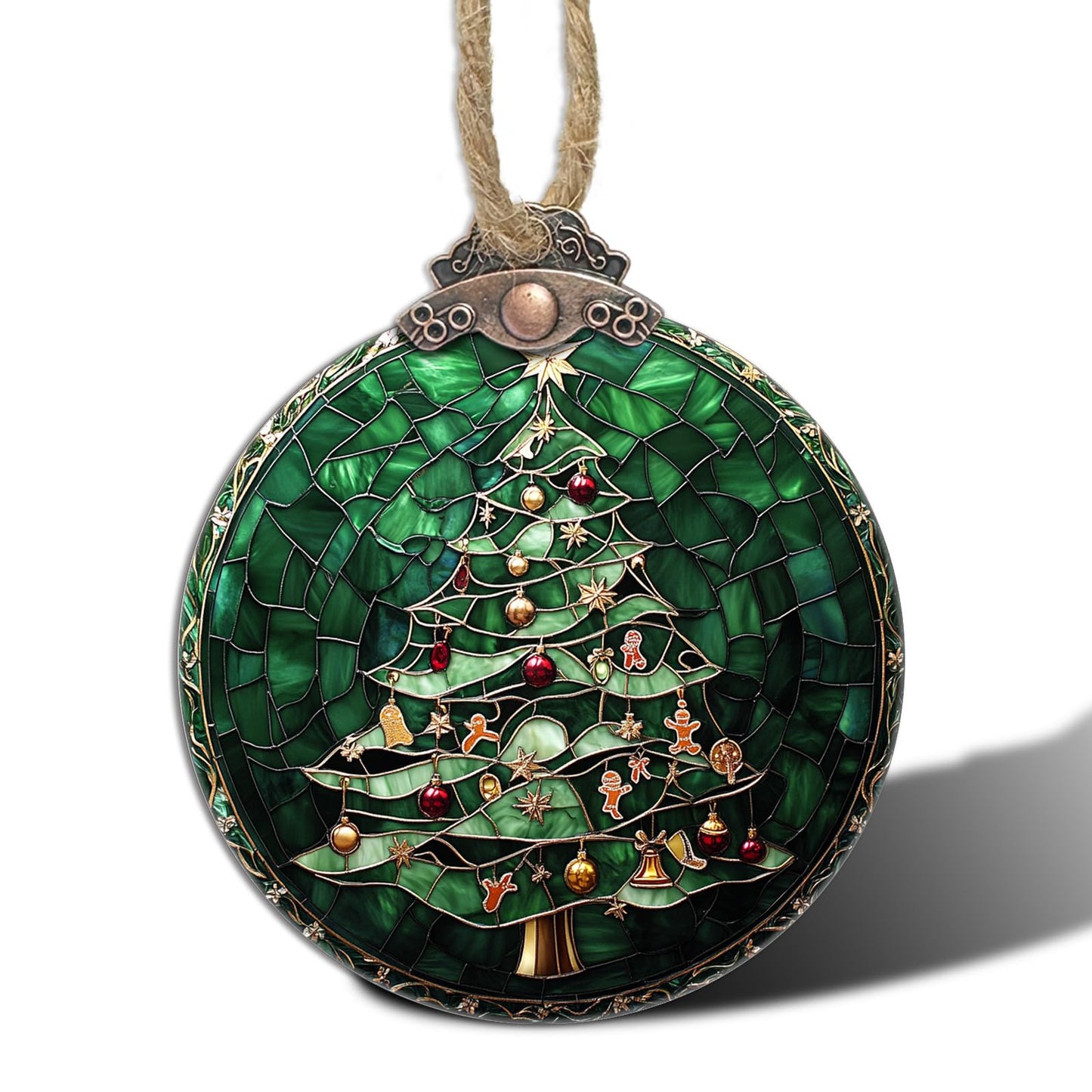 CRISGIF Stained Glass Christmas Decorations, Small Bell Pendant Suncatcher for Window Christmas Tree Hanging Ornaments Retro Green Sun Catcher Xmas Decor Gifts for Women Men Mom Nana Friend