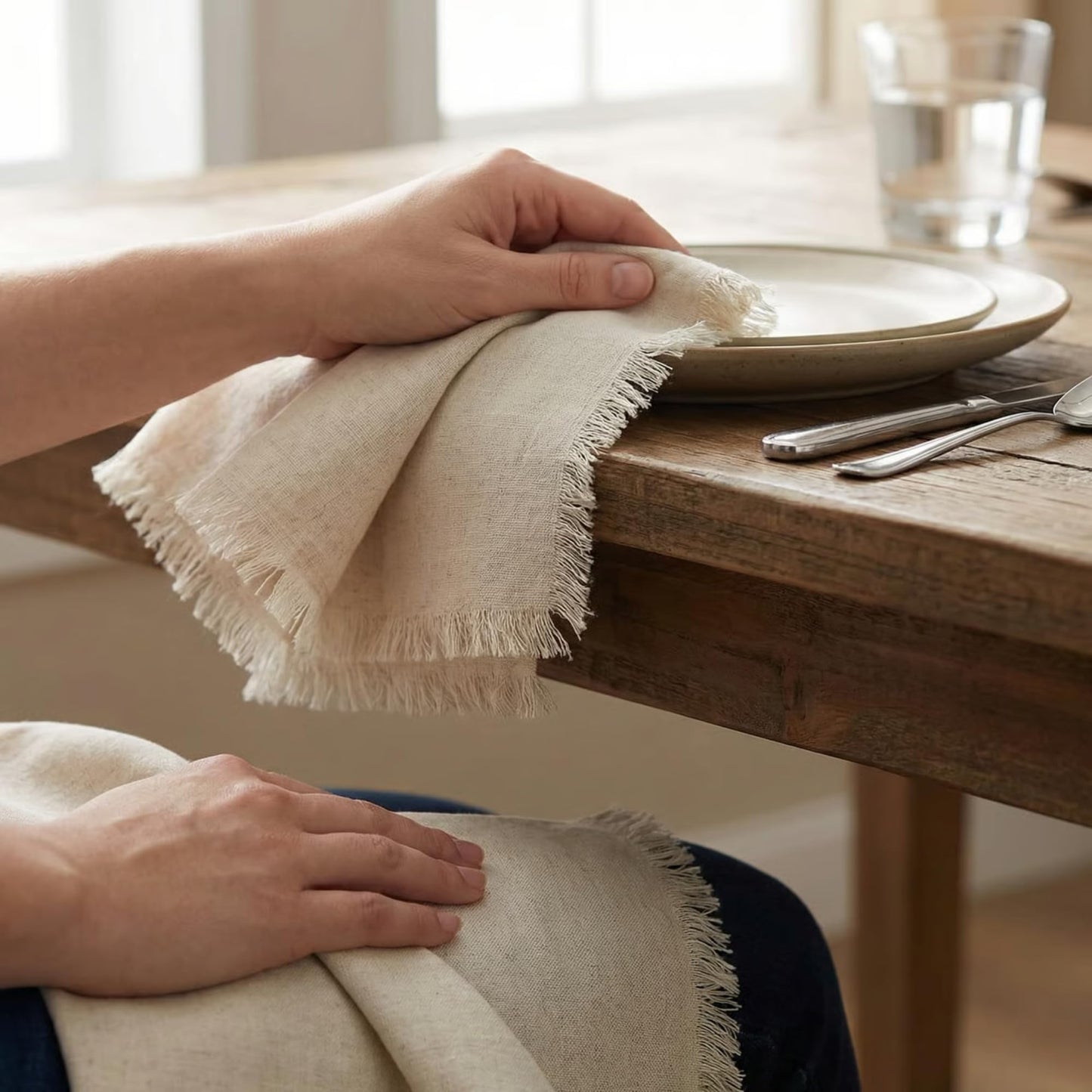ACCENTHOME Natural Cotton Linen Napkin Set of 12 18x18 inch Dinner Napkins - Washable Soft Premium Hotel Quality Reusable Hemmed Edges Napkins Perfect Table Linens for Family Dinners, Weddings
