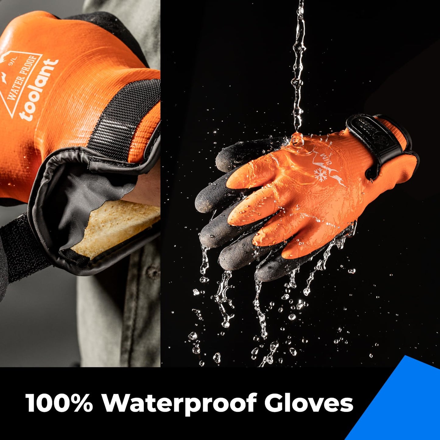 toolant 100% Waterproof Gloves for Men and Women, Winter Work Gloves for Cold Weather, Touchsreen, Thermal Gloves for Fishing, Gardening and Working in Freezer, With Grip, Orange, XX-Large