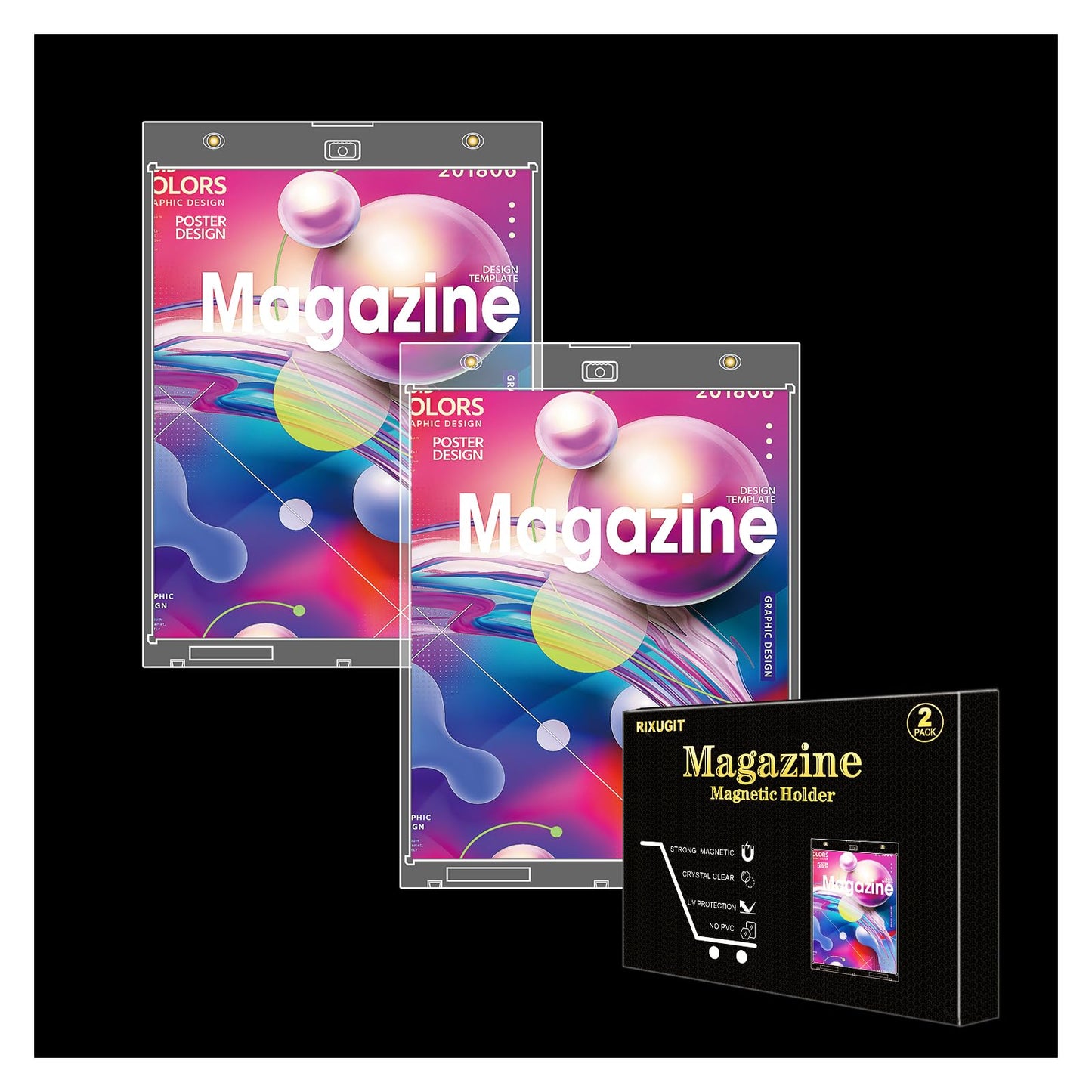 2-Pack Magazine Book Magnetic Holder - One Touch Magazine Magnetic Frame, Magazine Book Display Holders, UV Protection Comic Book Display Case, Premium Wall Mountable Magazine Book Protective Holder