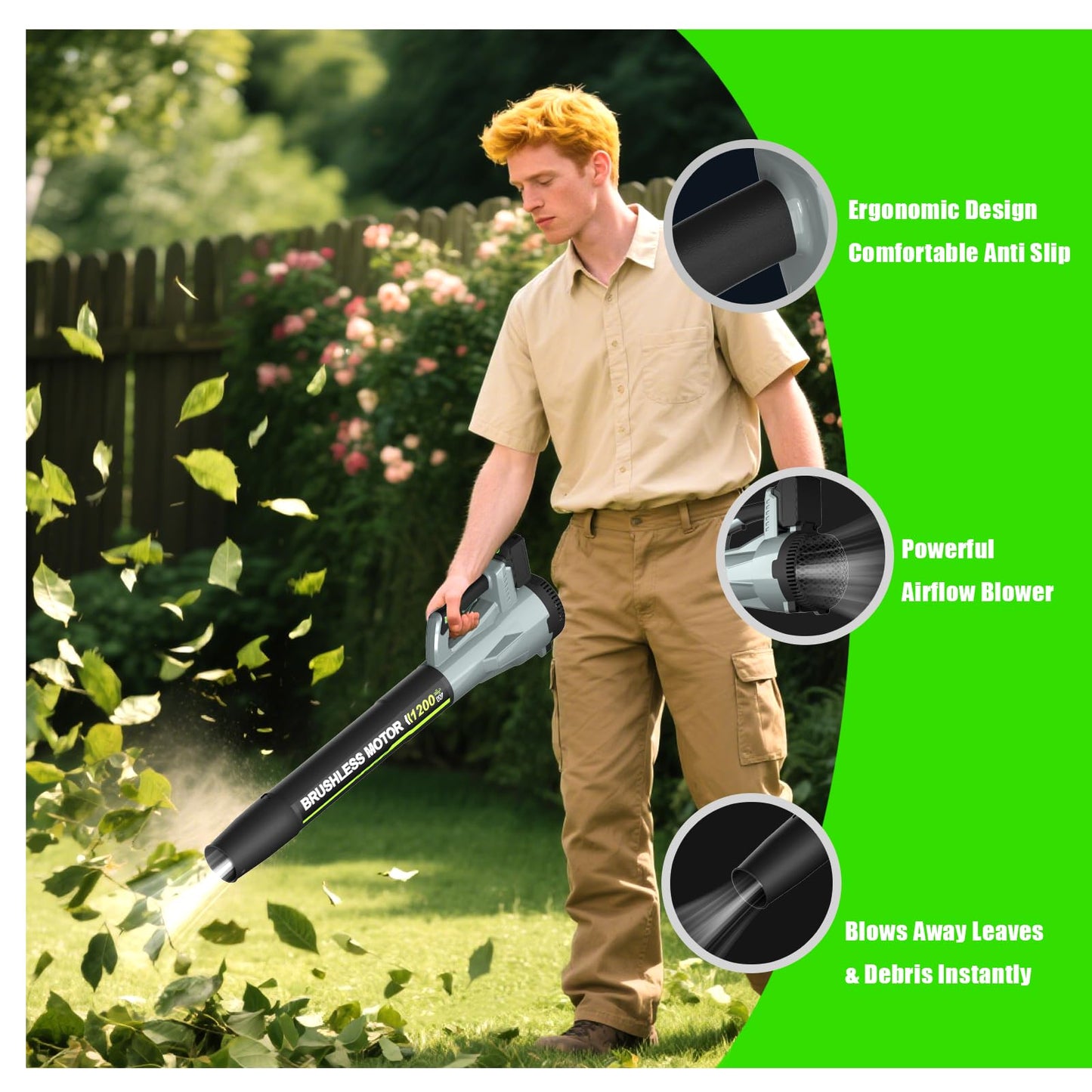 Leaf Blower, Cordless Leaf Blower with 2 X 4.0Ah Battery and Charger, 6 Speed Mode Electric Leaf Blowers Cordless for Blowing Leaves, Blowers for Yard Garden Lawn Care and Dust, Gift for Men(Grey)