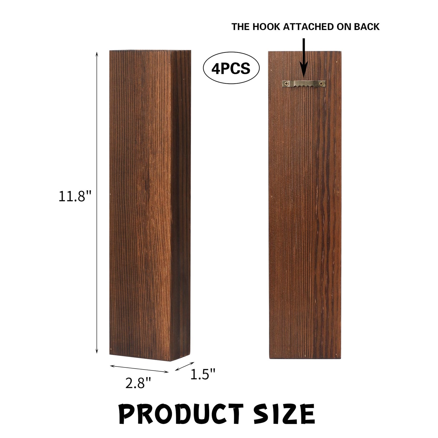 Wood Wall Planter 4 Pack Wall Decor for Artificial Flower Plants Wooden Plants Holders Pocket Vase Hanging for Living Room Bedroom Dining Room Bathroom Indoor Decroation (Dark Brown)