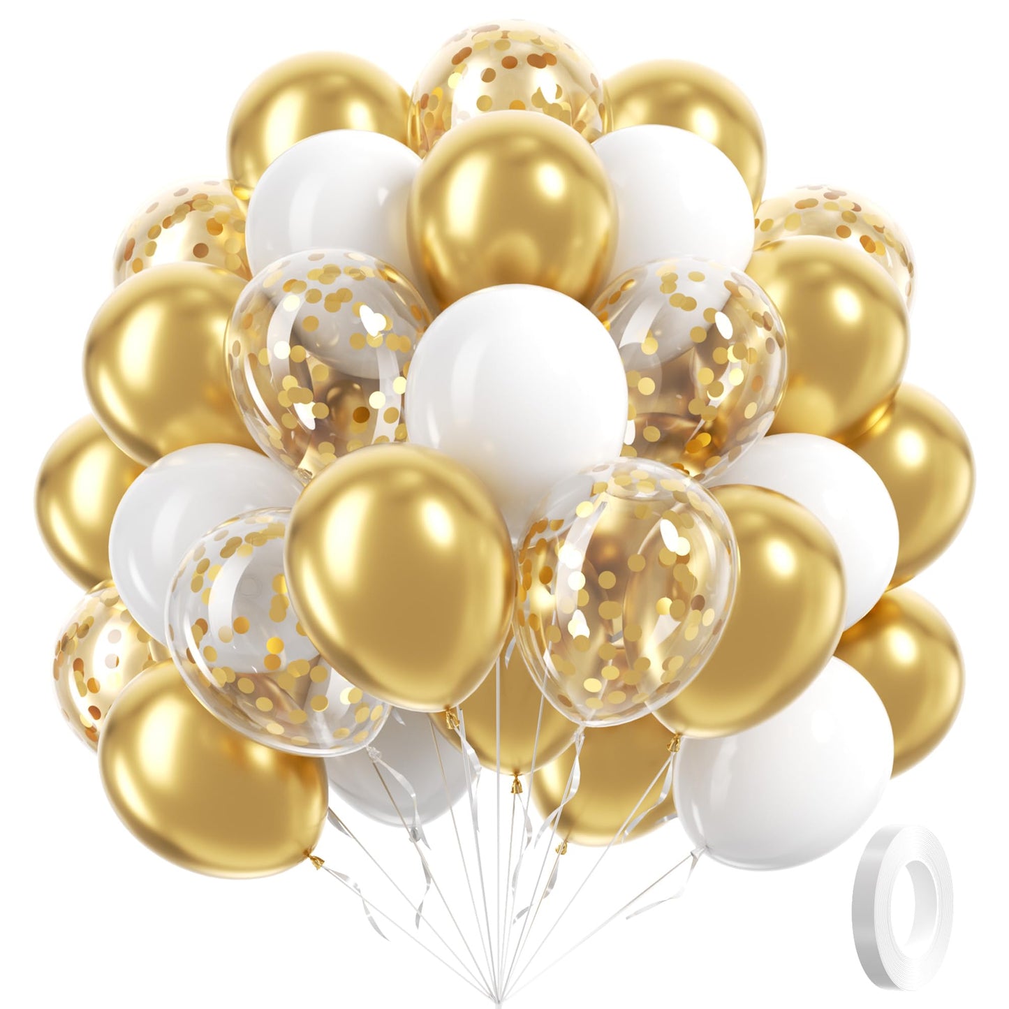 60pcs Gold and White Balloons 12inch, White and Gold Balloons with Metallic Gold Confetti Balloons for Graduation Wedding Engagement Birthday Party Decorations