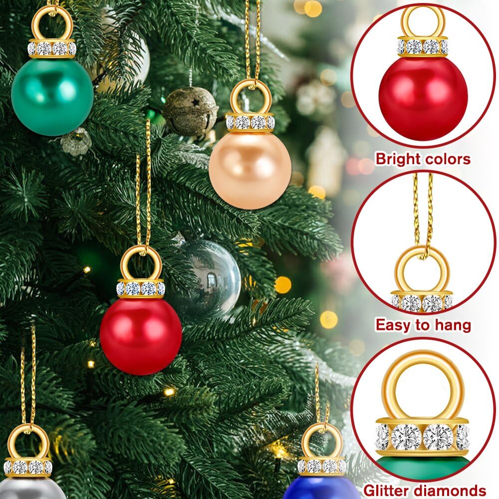DIYDEC 60PCS Christmas Mini Balls Ornaments 16mm Miniature Glitter Balls Xmas Tree Hanging Decorations Pendants for Holiday Party Outdoor Indoor DIY Craft Supplies