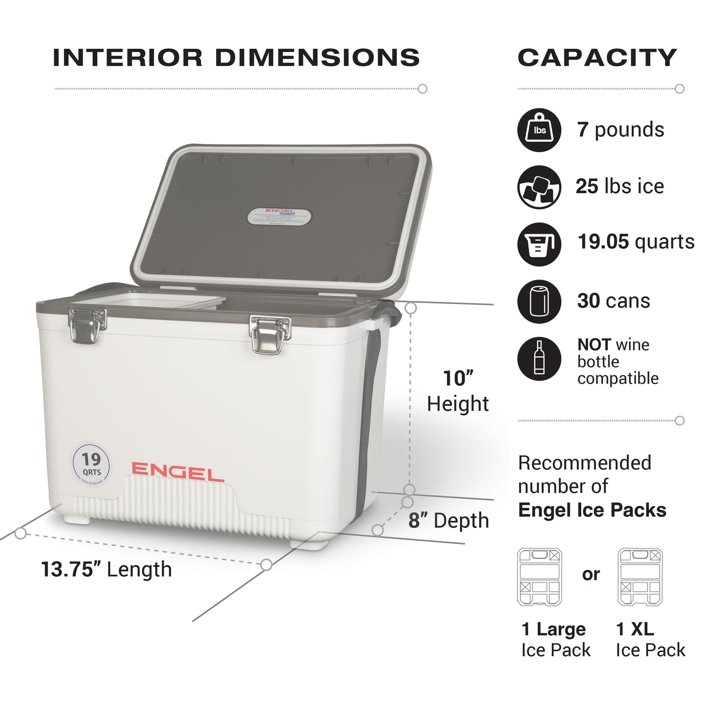 Engel UC19 19qt Leak-Proof, Air Tight, Drybox Cooler and Small Hard Shell Lunchbox for Men and Women in Silver