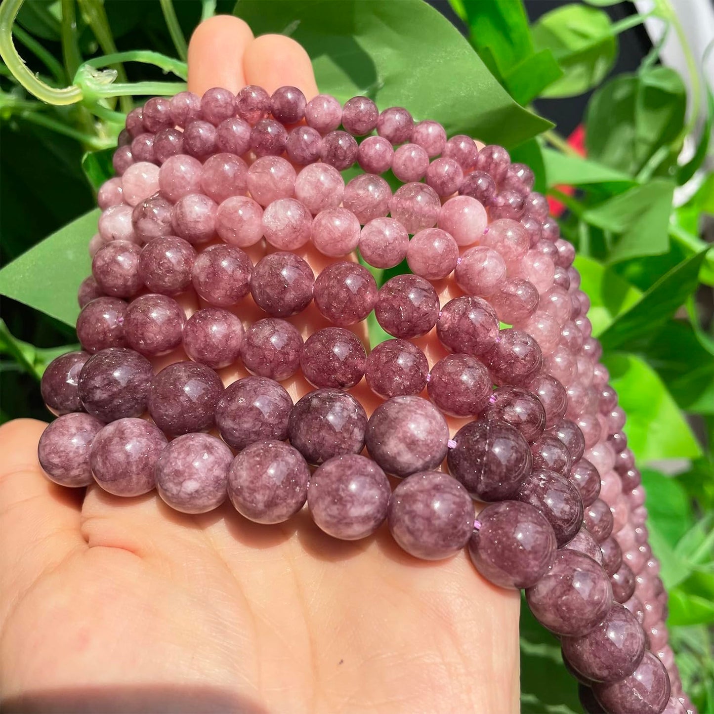 Yochus 45pcs Lepidolite Stone Beads，8mm Healing Power Natural Stone Round Loose Beads for Jewelry Making Earring Necklace DIY Crafts