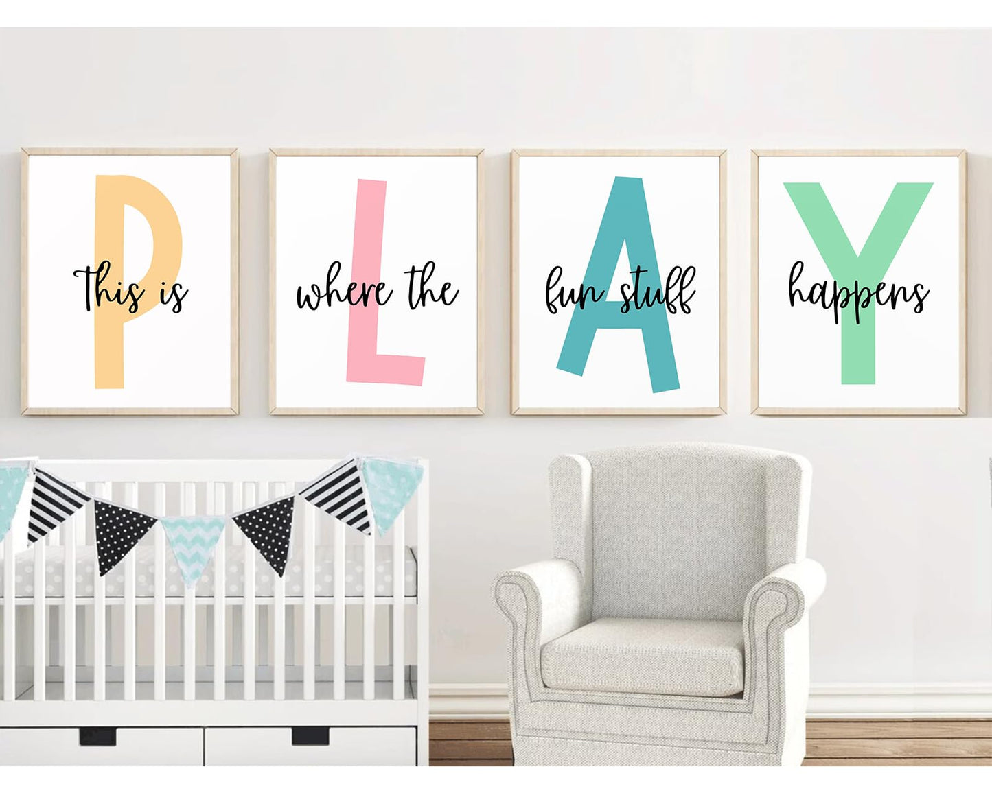 Baccone Kids Playroom Wall Art Playroom Wall Decor Kids Play Canvas Wall Art Play Sign Pictures Toddler Playroom Art Prints Nursery Children Artwork for Room Bedroom Set of 4 8x10 Inch Unframed