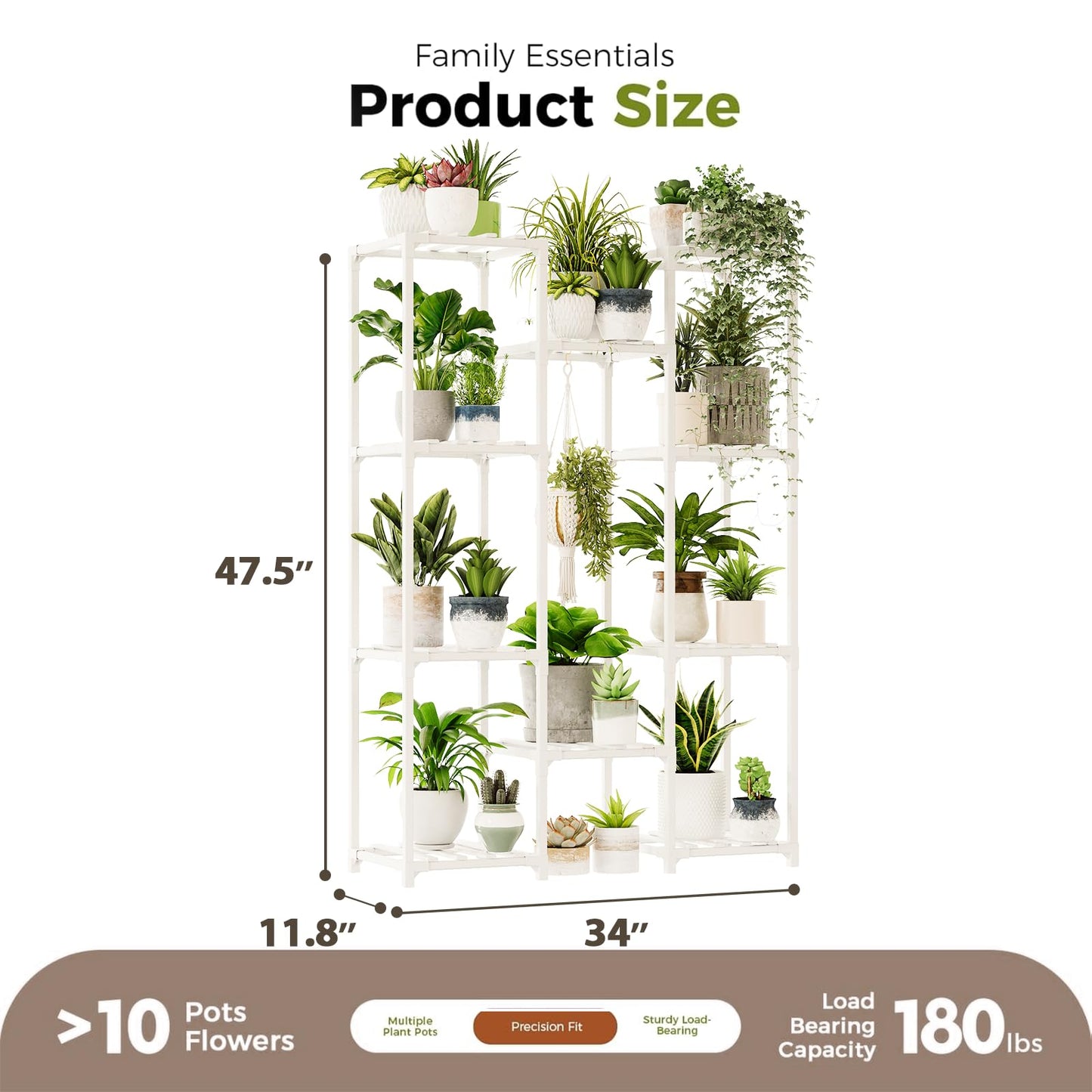 Bamworld White Plant Stand Indoor/Outdoor Ladder Plant Rack, 3 Tiers for 7 Pots, Living Room Boho Decor