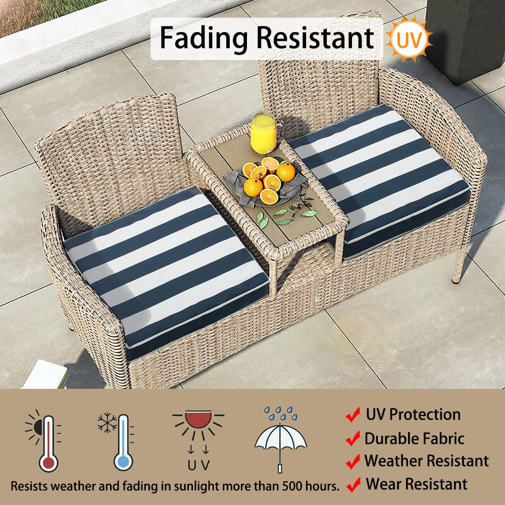 Magpie Fabrics Indoor Outdoor Cushion Cover Replacement 2 Pack, NO Insert! Water Repellent Slipcover with Ties Christmas Decor for Patio Garden Chair Seat Sofa Bench Wicker(Navy White, 22x20x4 Inch)
