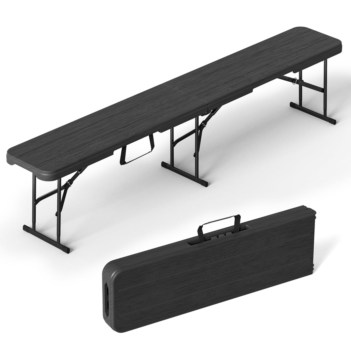 VSOAEIL 6 Foot Folding Bench, Portable Plastic Folding Bench Seat, Foldable Seat for Indoor Outdoor Picnic Camping Dining, Soccer Garden Multipurpose Entertaining Activities, Black