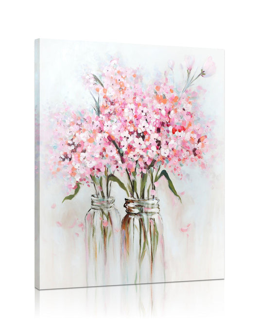 YPY Pink Flowers Canvas Wall Art: Abstract Bouquet in Vase Artwork Prints for Teen Girl Bedroom Pink Floral Picture Poster Bathroom Decor 12" x 15"