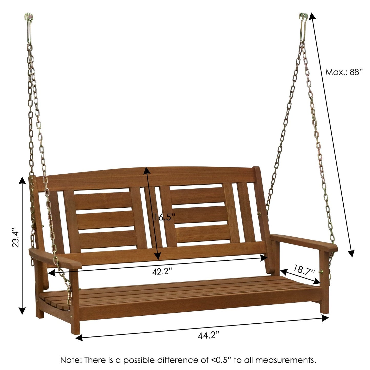 Furinno Tioman Hardwood Patio / Garden / Outdoor 4ft Porch Swing, 2 Seater with Hanging Chains, Natural