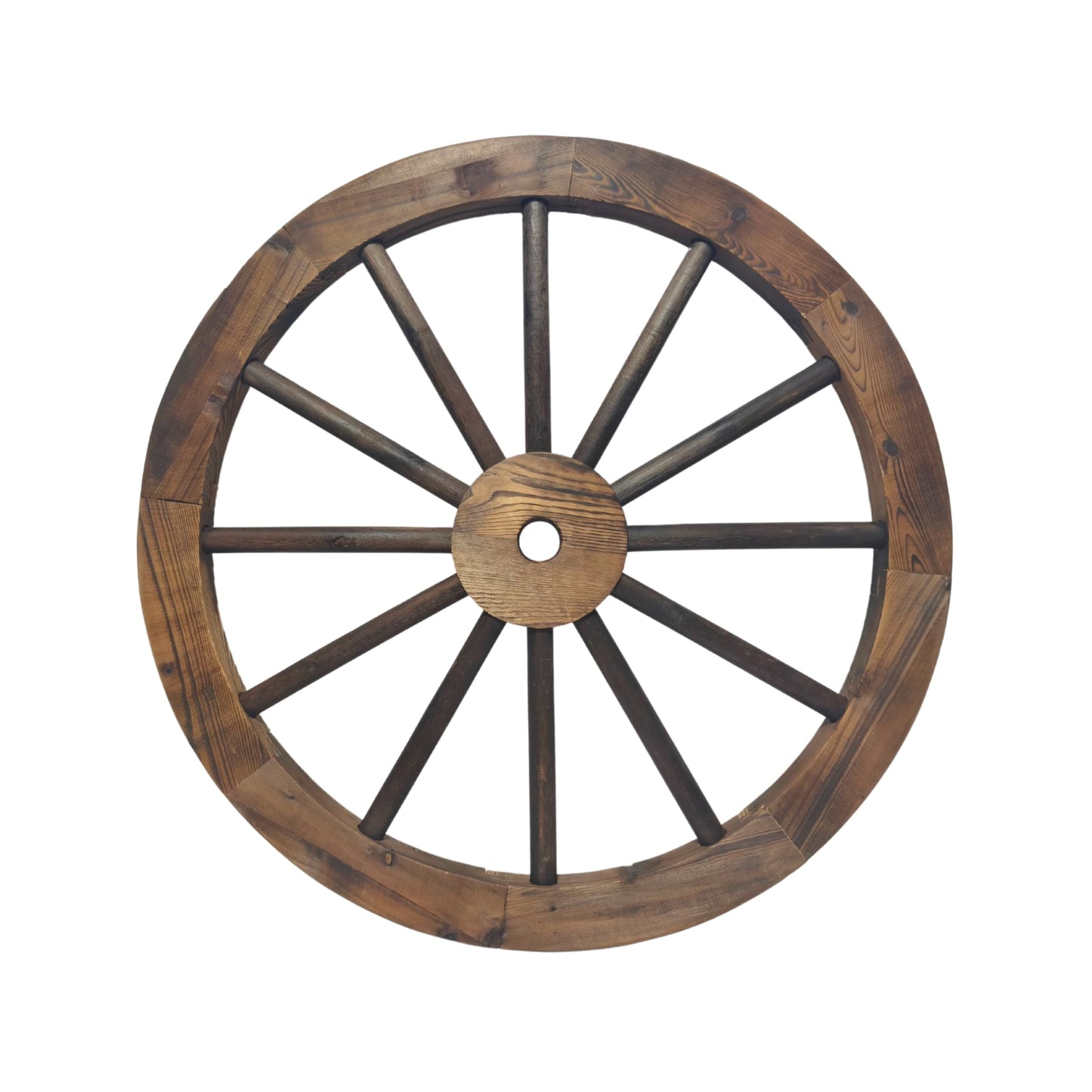 Rustic Western 24" Wood Wagon Wheel Decor, Fully Painted 1.2" Thick Farmhouse Country Barn Wall Art, 12-Spoke Sturdy Wood with Protective Coating for Indoor & Outdoor Display, Great Holidays Gift | Western Wall Art