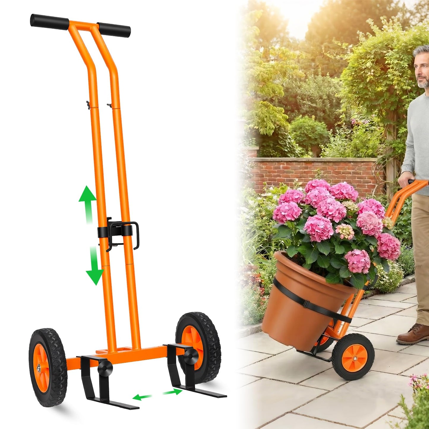 Plant Dolly,Plant Caddy With Wheels,Cart With Adjustable Grabbing Arm For Garden Plant Pot Mover Trolley Cart With Strap, For Indoor & Outdoor, 200 Lbs Weight Capacity, Enhanced And Upgraded Version