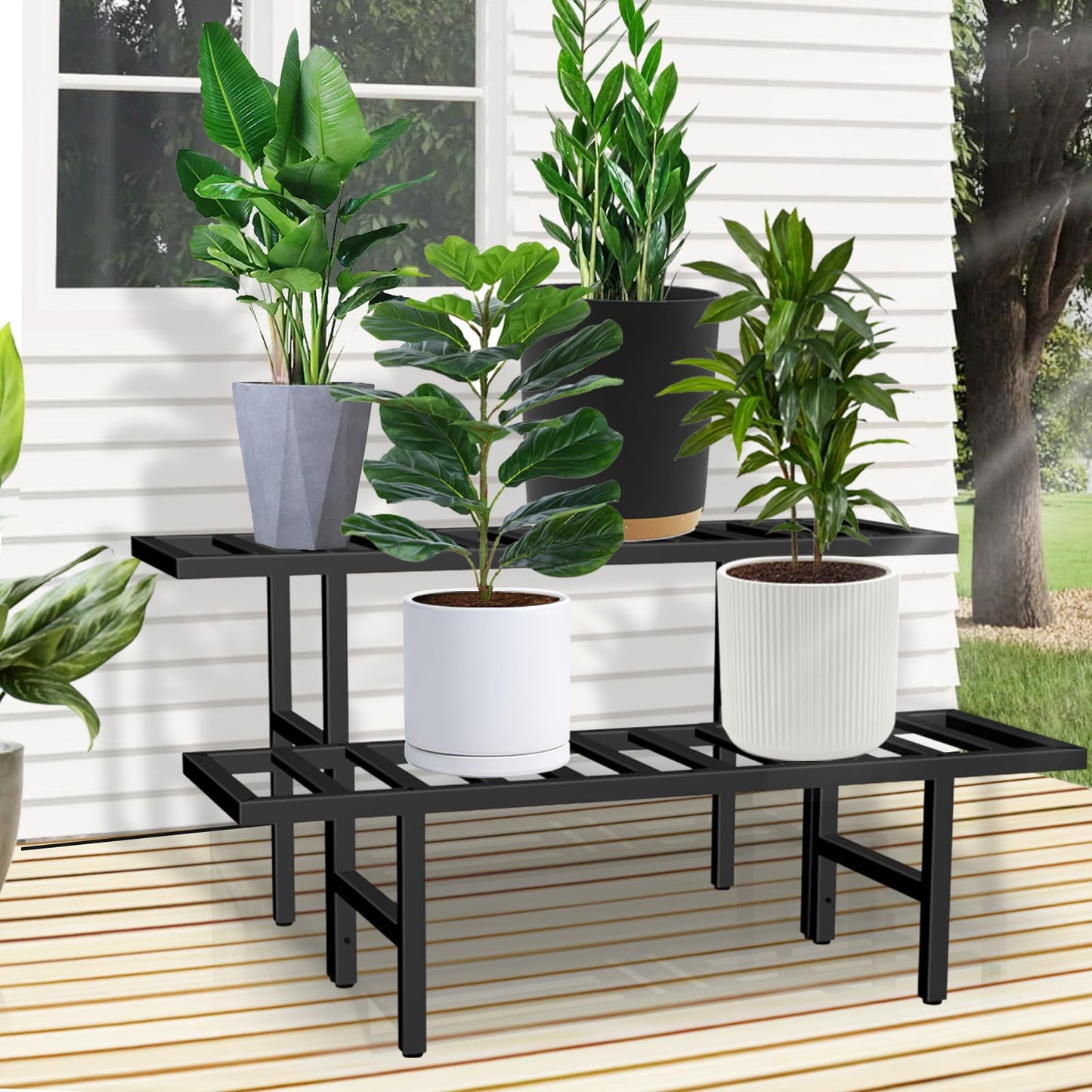 LLAXERGU Plant Stand Indoor Outdoor, Heavy Duty Iron Pedestal Stands Metal Plant Stand for Indoor Outdoor, 2-Tier Sturdy Flower Stand Display Plant Shelf