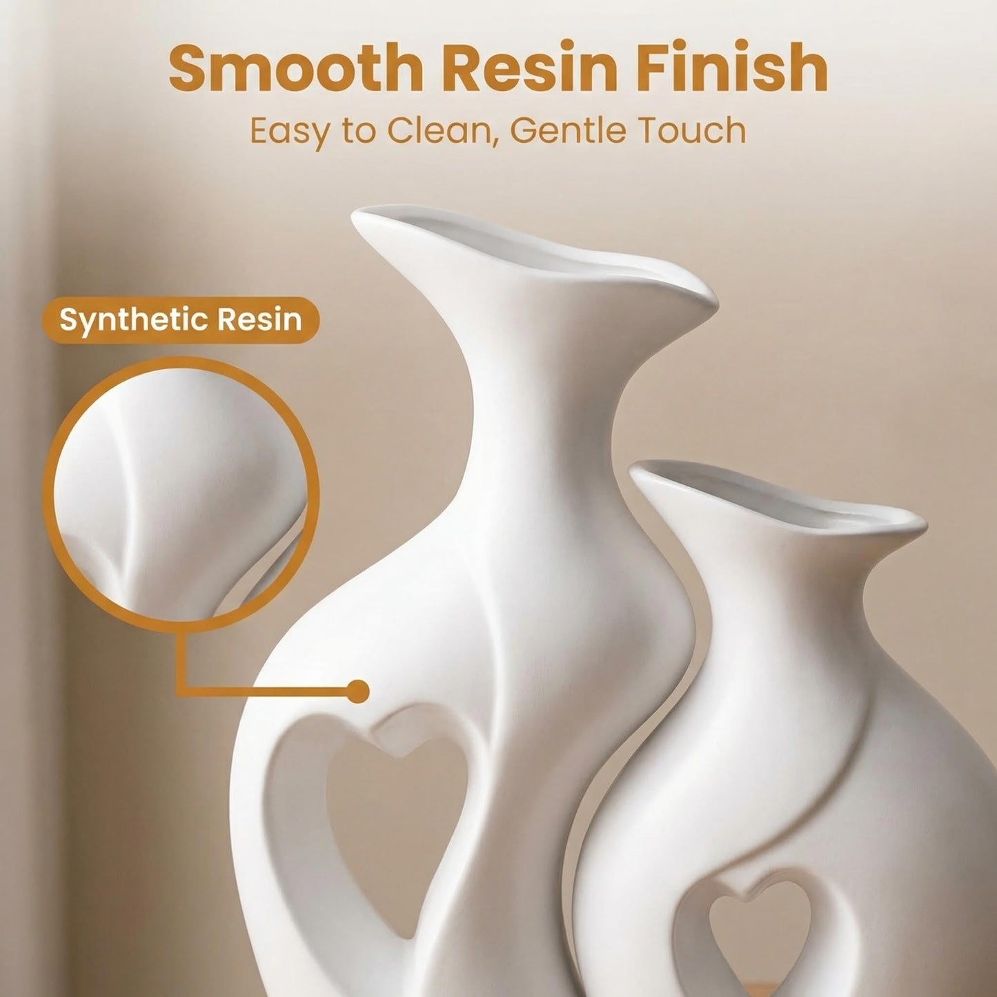 White Heart Vase Set of 2,Modern Vases for Home Console Table Decor for Living Room Coffee Table Fireplace Bookshelf Decorations（3.5" L x 4.4" W x 8.5" H）