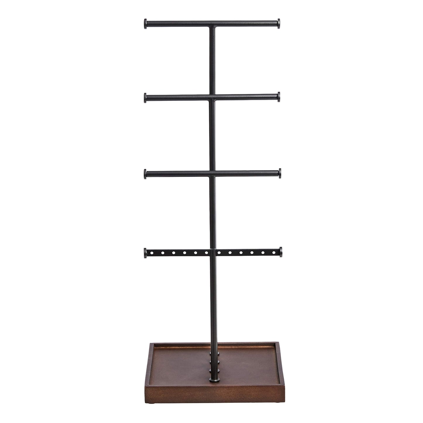 Amazon Basics Four-Tier Jewelry Organizer Tree Stand, Necklace Earring Bracelet Holder with Ring Storage, Walnut/Black