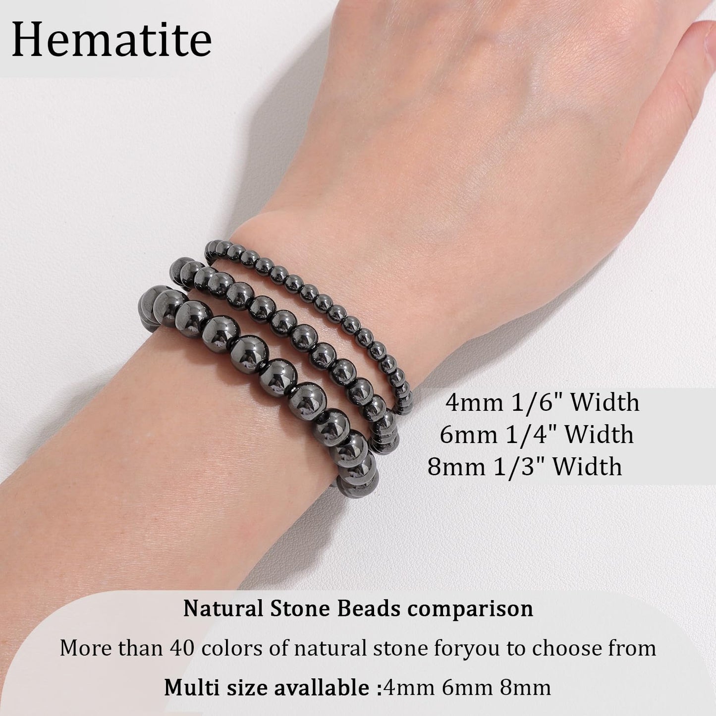Vinswet Healing Crystal Bracelets for Women Men 8mm Hematite Natural Stone Beaded Stretch Bracelet Handmade Gemstone Reiki Spiritual Jewelry Gifts