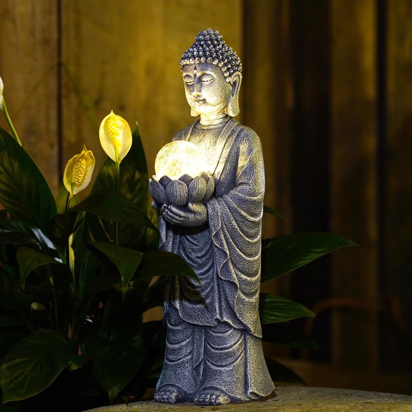 Tiejiajiang Solar Buddha Statue Outdoor – 14 Inch Tall Solar Outdoor Yard Zen Garden Decor - Ideal Gifts for Housewarming