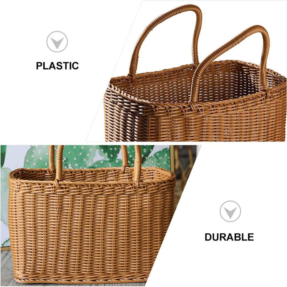 LIOOBO Big Picnic Basket with Handle, Plastic Baskets for Gifts Empty, Woven Imitation Rattan Baskets, Gift Storage Basket for Camping, Birthday, Wedding，Picnic, Party