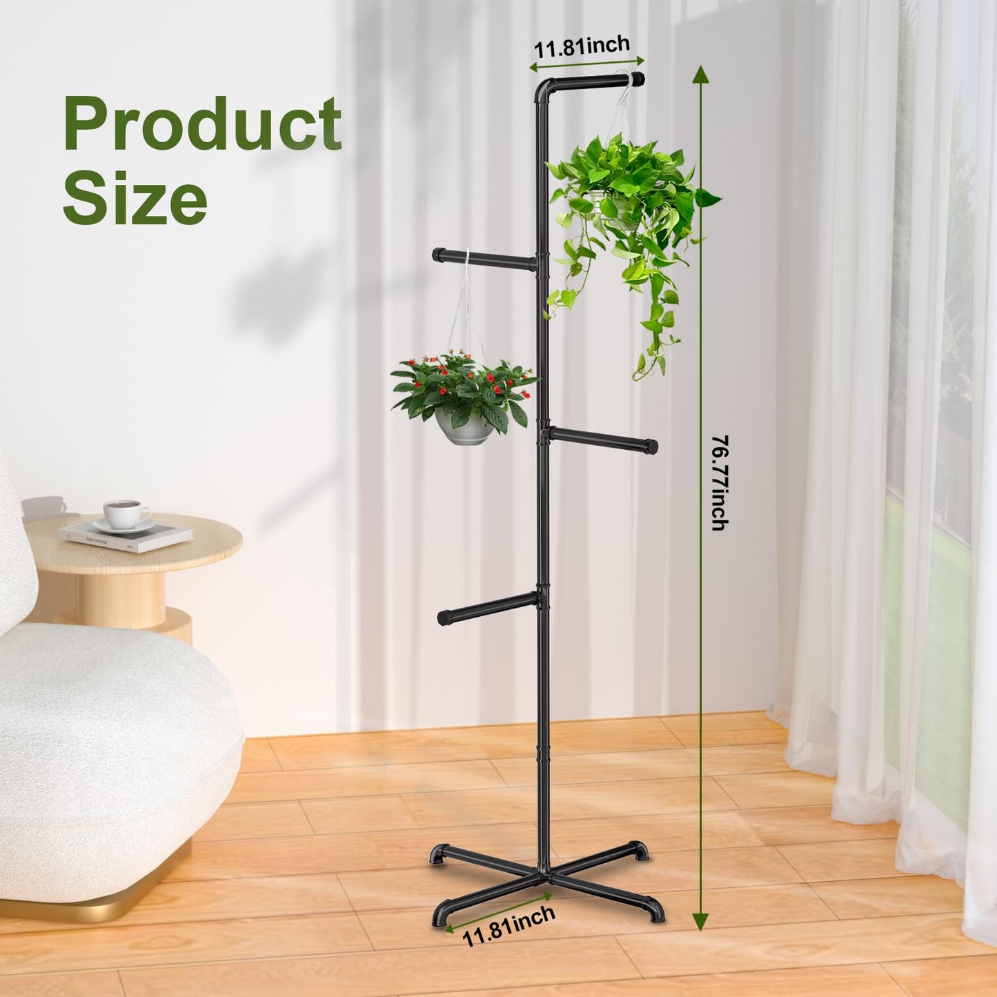 Chloraeon Hanging Plant Stand, Plant Hanger Indoor, Corner Hanging Plant Stand, Black Metal Holder for Bedroom, Living Room, Garden, Balcony (large)