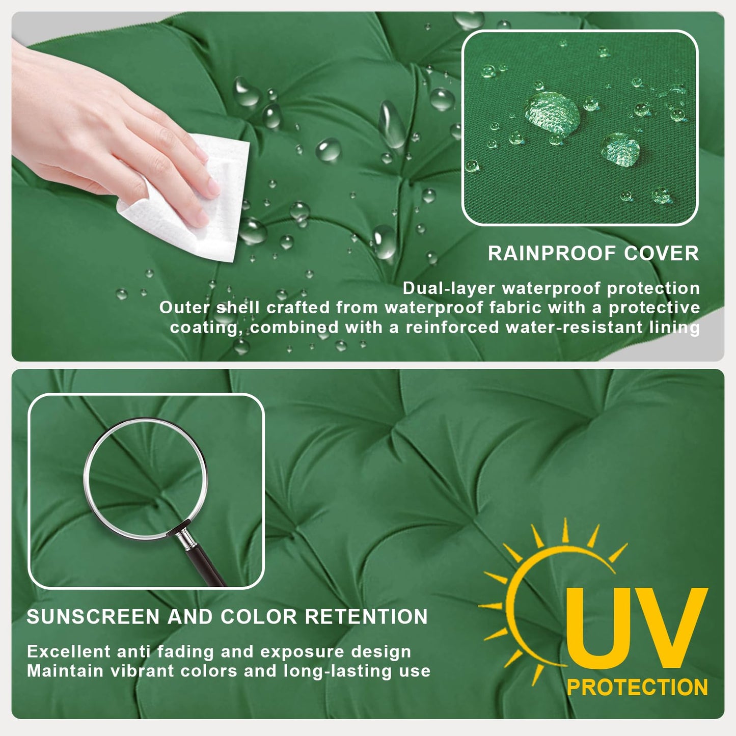 Yefound Outdoor Waterproof Bench Cushions Garden Bench Cushion Tufted Chair Pad 20 x 40 in Replacement Seat Pad Cushion Teal