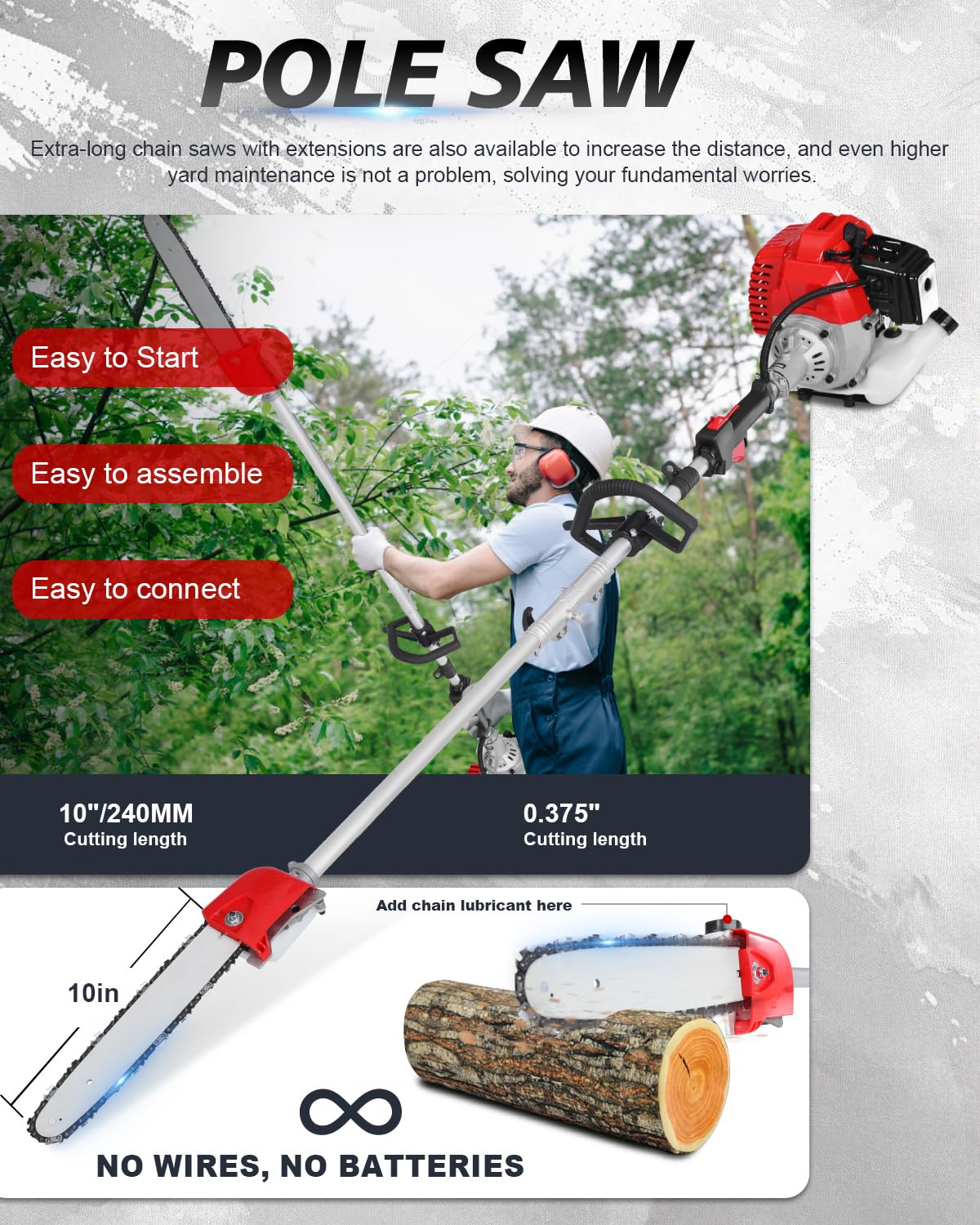 WTHW 52CC Gas Weed Wacker & Weed Eater Multi-Tool - Heavy Duty Brush Cutter, Pole Saw, Hedge Blade, String Line & 40-Inch Extension - Anti-Vibration Design, Fast Cold Starts (Red)