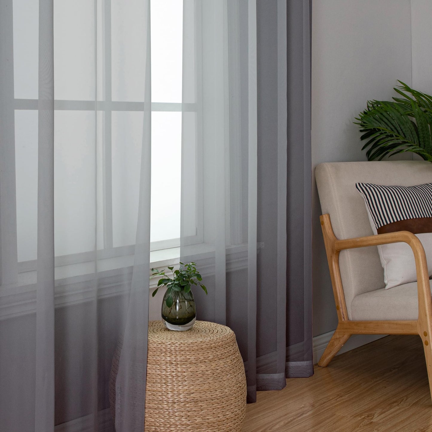 Lecloud Charcoal Grey Sheer Curtains 84 Inches Long 2 Panels, Voile Airy Light Filtering Curtains for Living Room Bedroom, Dual Rod Pocket Sheer Window Treatments Drapes, Each Panel 40" W x 84" L