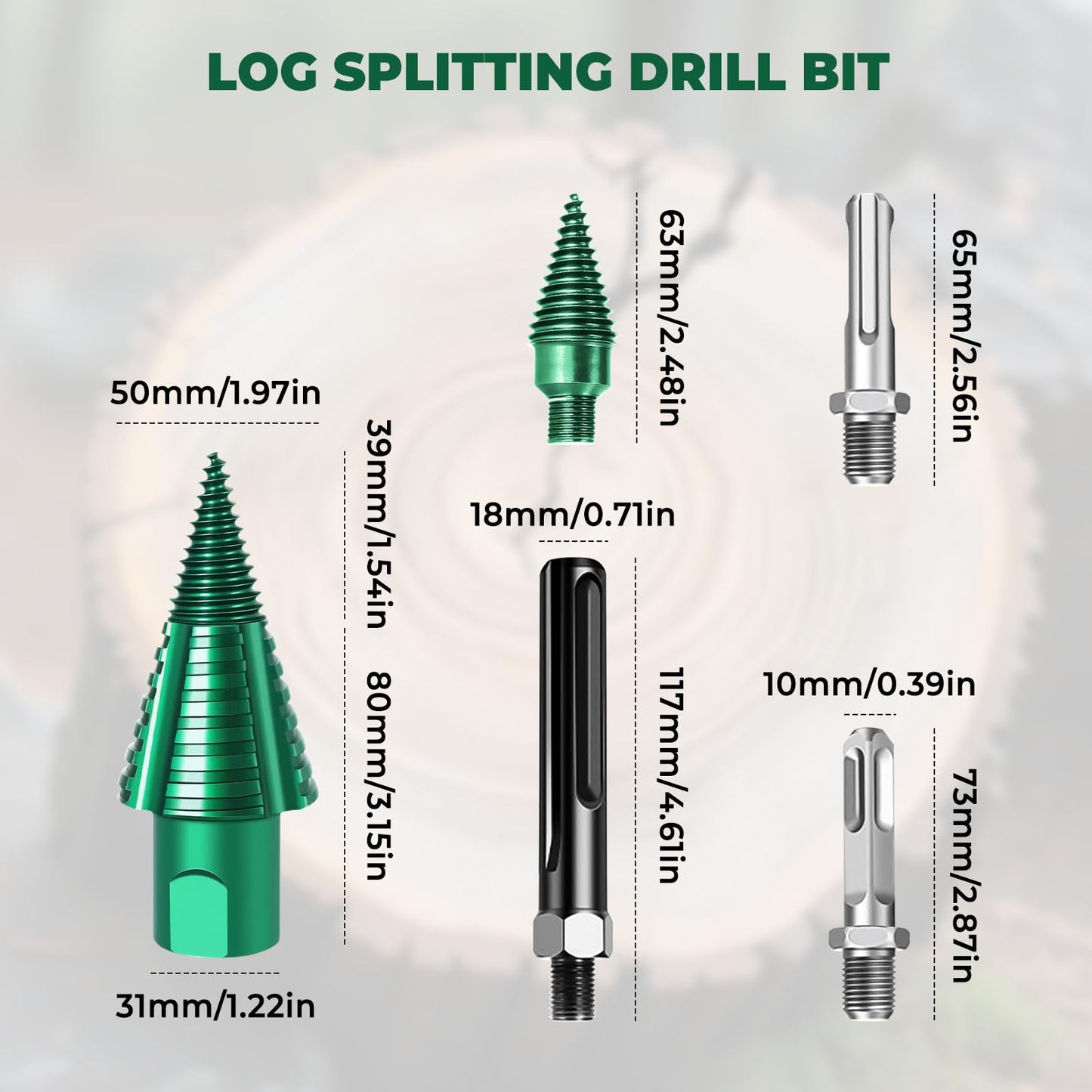 50mm Log Splitting Drill Bit with Anti-Stuck Tech, Heavy-Duty Firewood Splitter Wet & Dry Wood | S-DS-Pl-us/S-DS-Max Compatible | Quick-Change Detachable Head